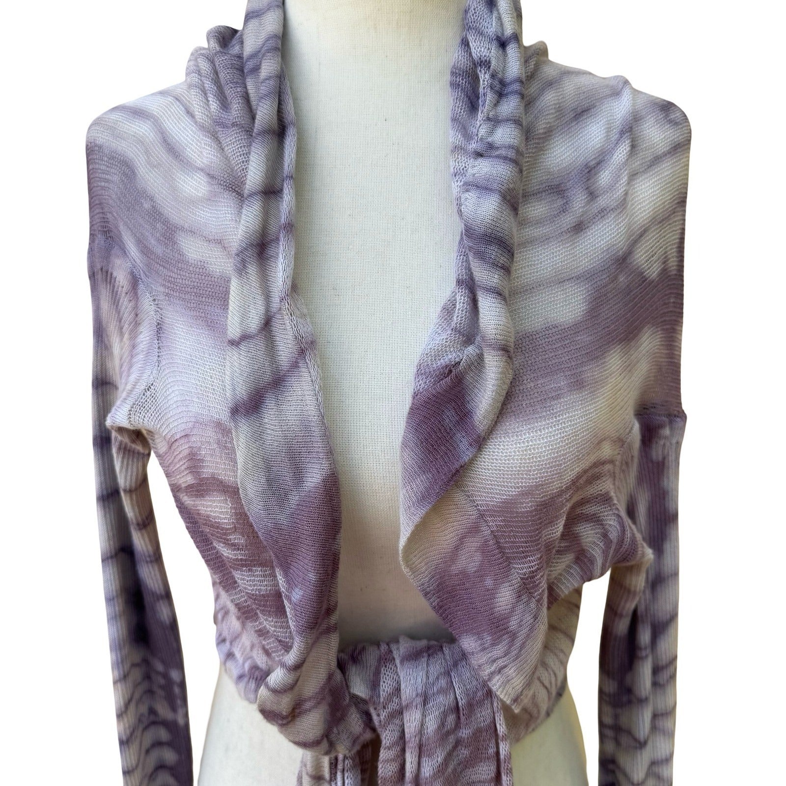 Viviana Uchitel Ethereal Boho Mesh Knit Wrap Cardigan Fairy Tie Dye Abstract OS