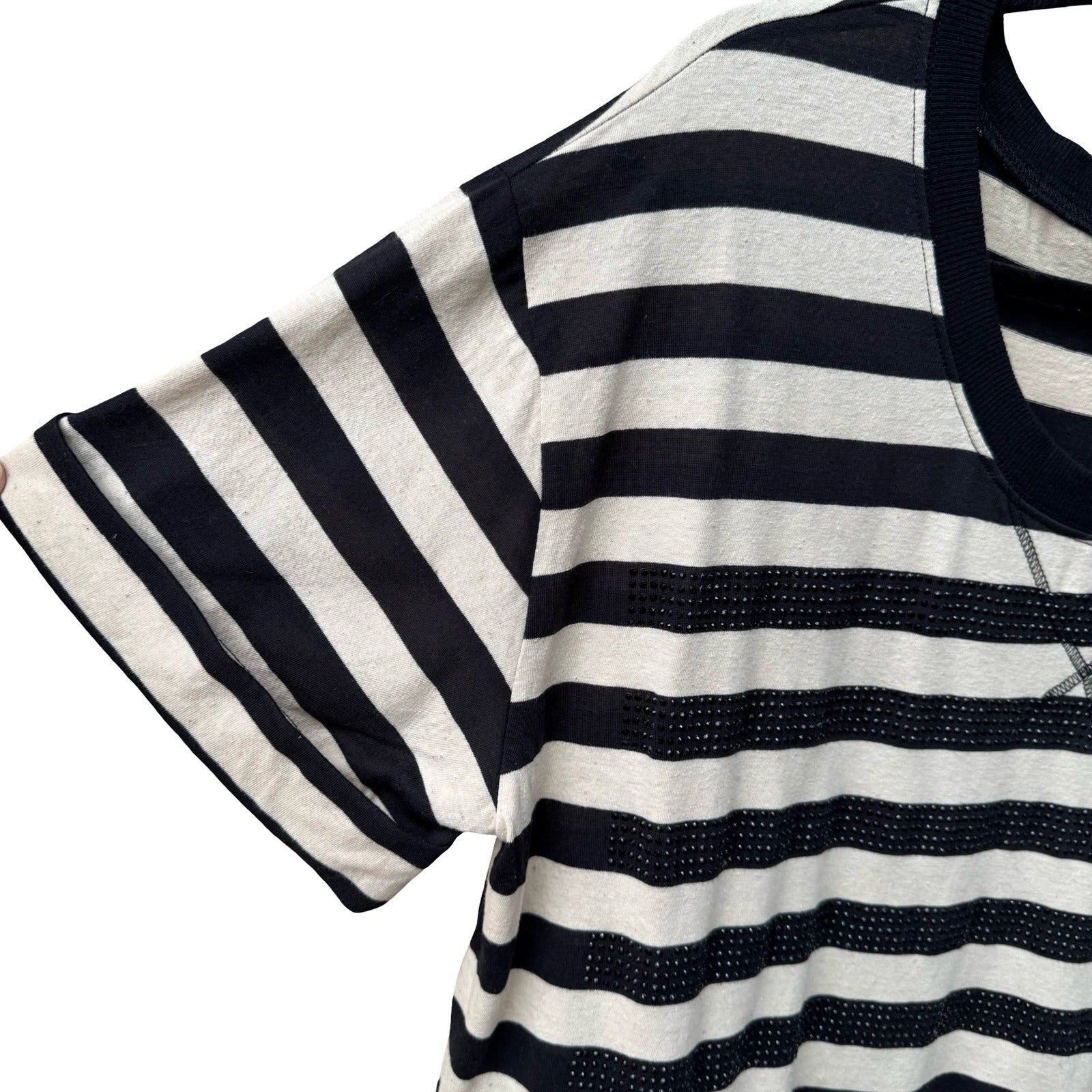 Olive Olivia Parisian Nautical Edgy Striped Studded Cotton Linen Top Womens L