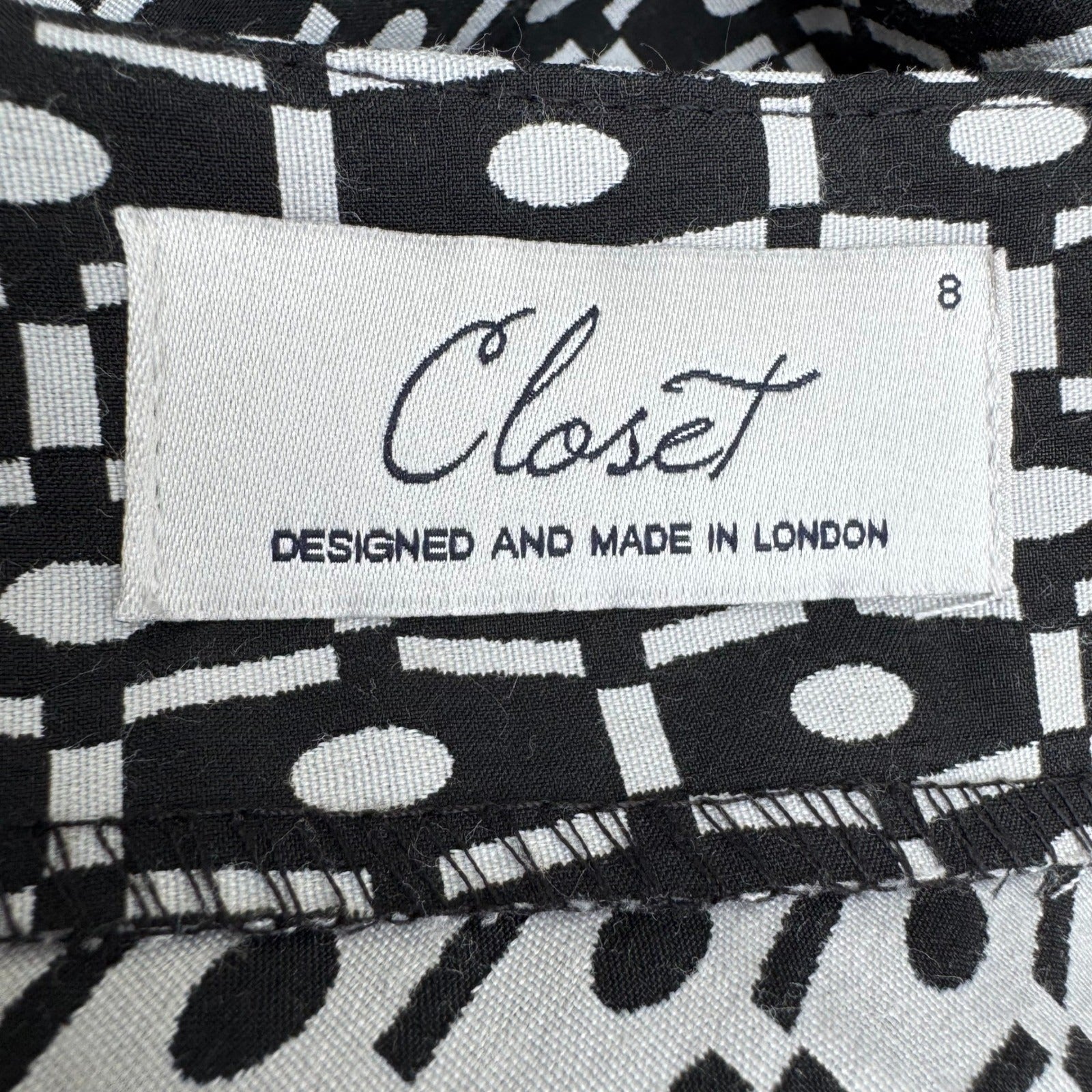 Closet London Mod Preppy Geometric Print Fit Flare Party Cocktail Dress V-Back 8