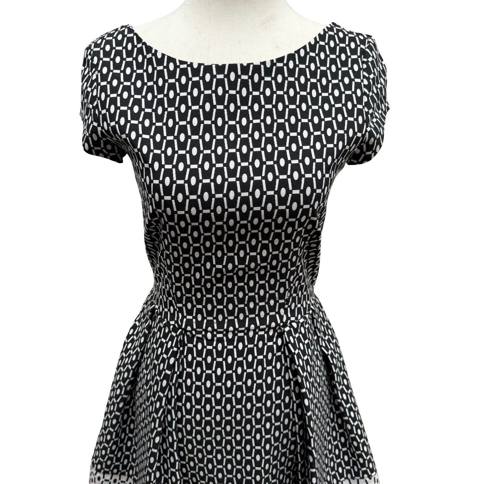 Closet London Mod Preppy Geometric Print Fit Flare Party Cocktail Dress V-Back 8