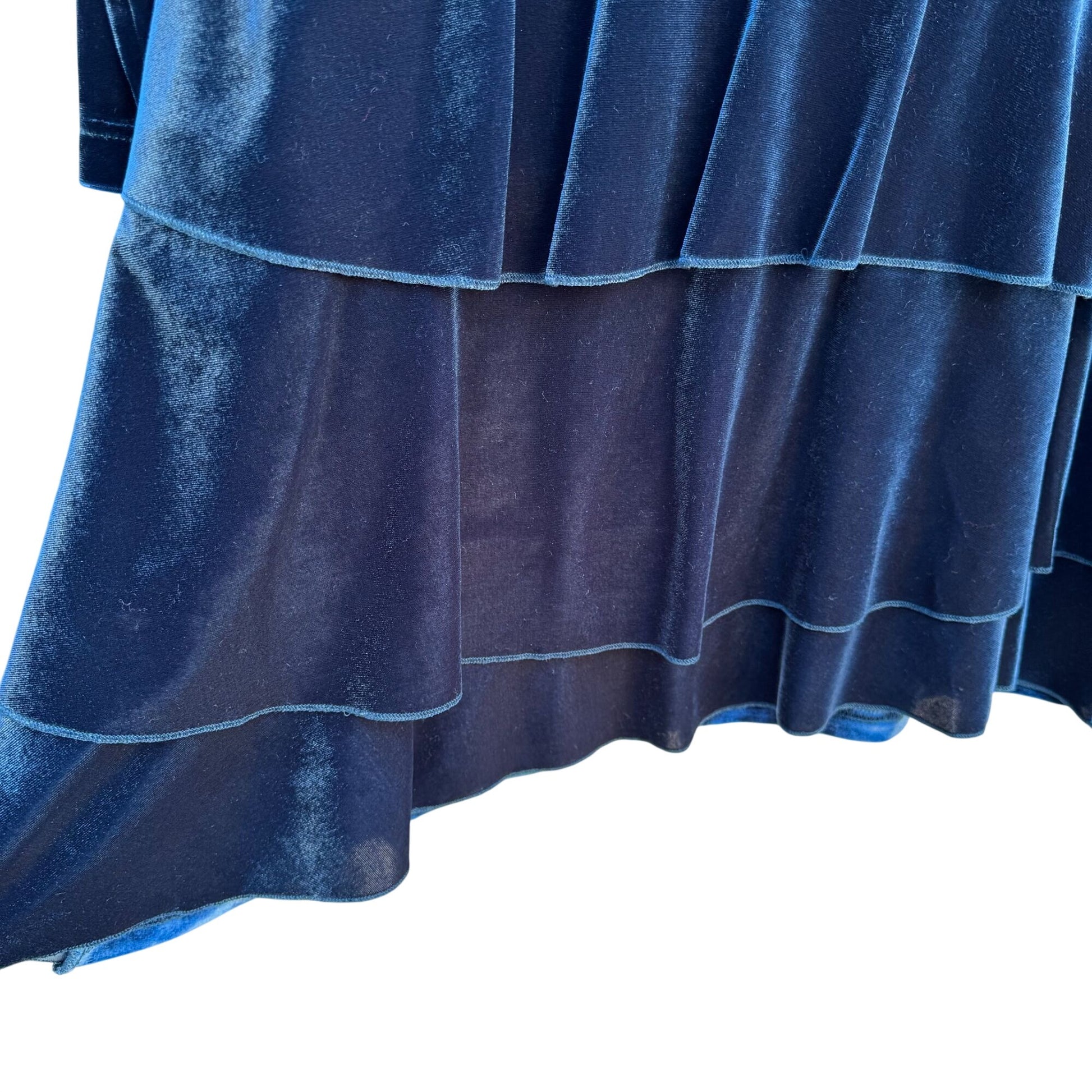 Magdalena Vintage Y2K Velvet Tiered Empire Waist Navy Long Sleeve V-Neck Dress M