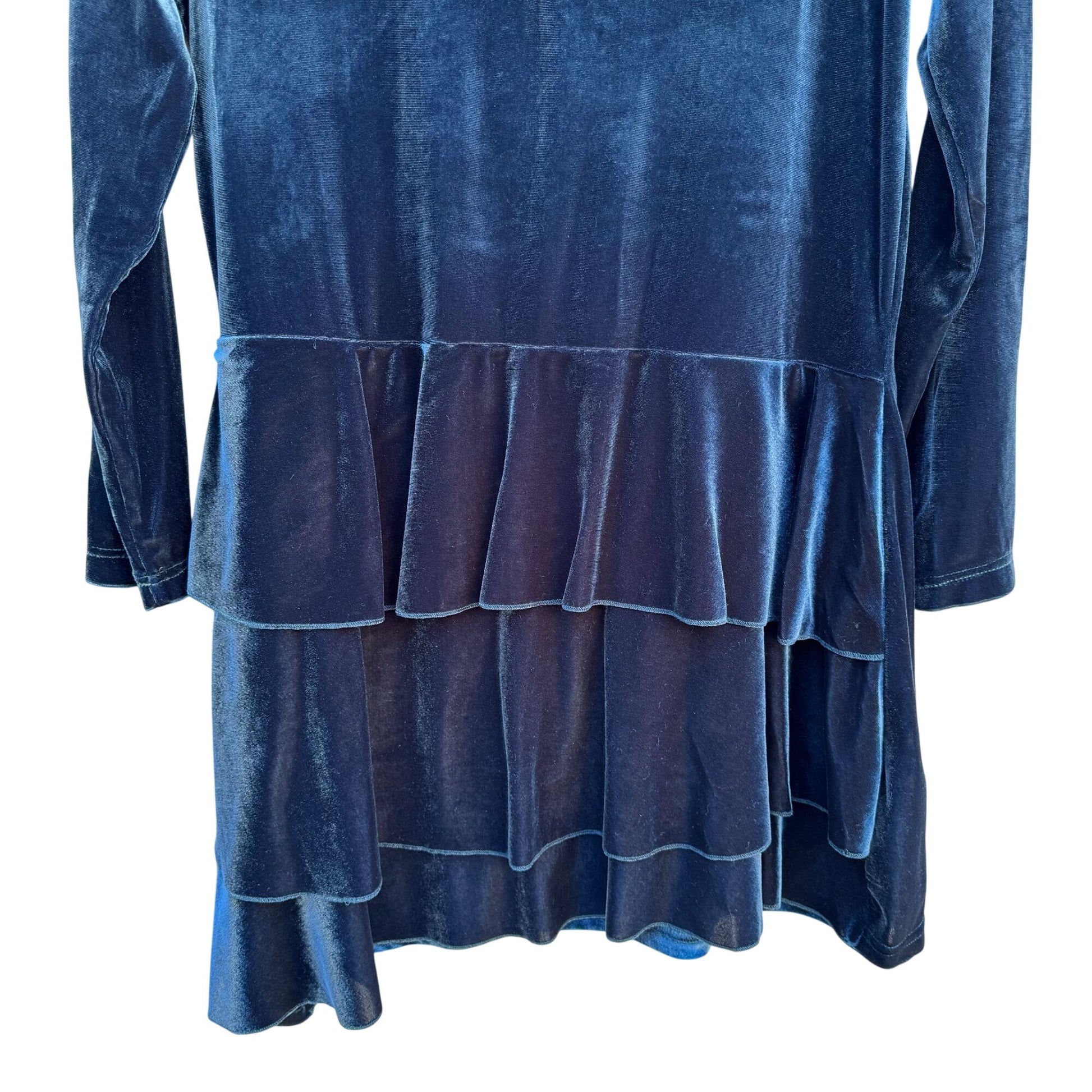 Magdalena Vintage Y2K Velvet Tiered Empire Waist Navy Long Sleeve V-Neck Dress M