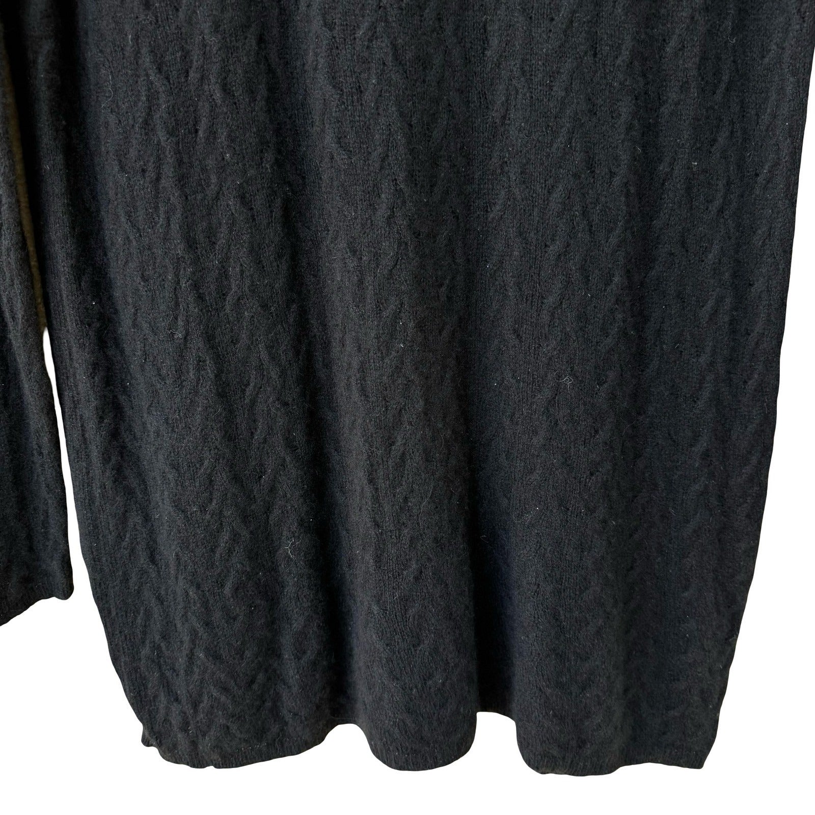TSE Black 100% Cashmere Chevron Cable Knit V-Neck Sweater Longline Womens Large