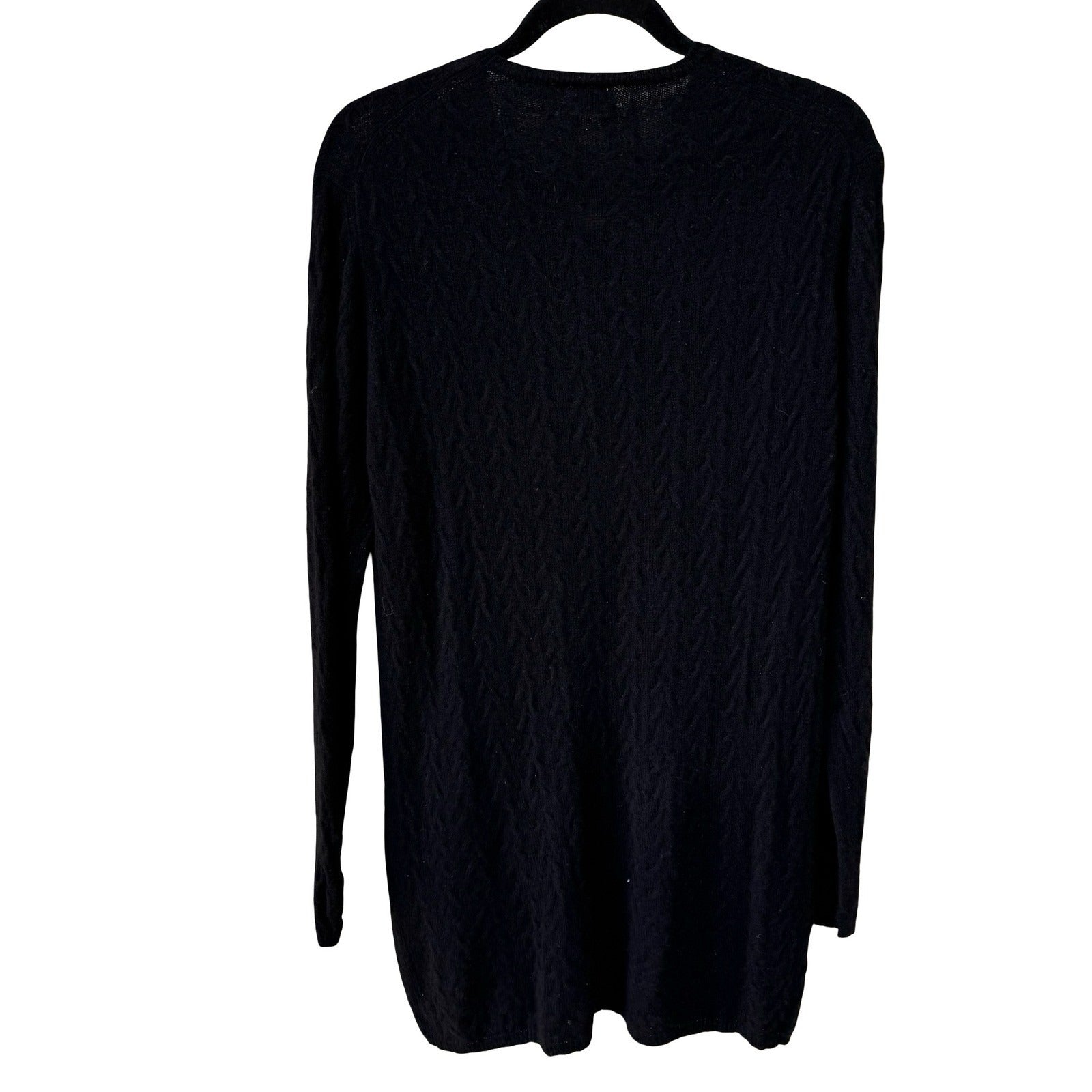 TSE Black 100% Cashmere Chevron Cable Knit V-Neck Sweater Longline Womens Large
