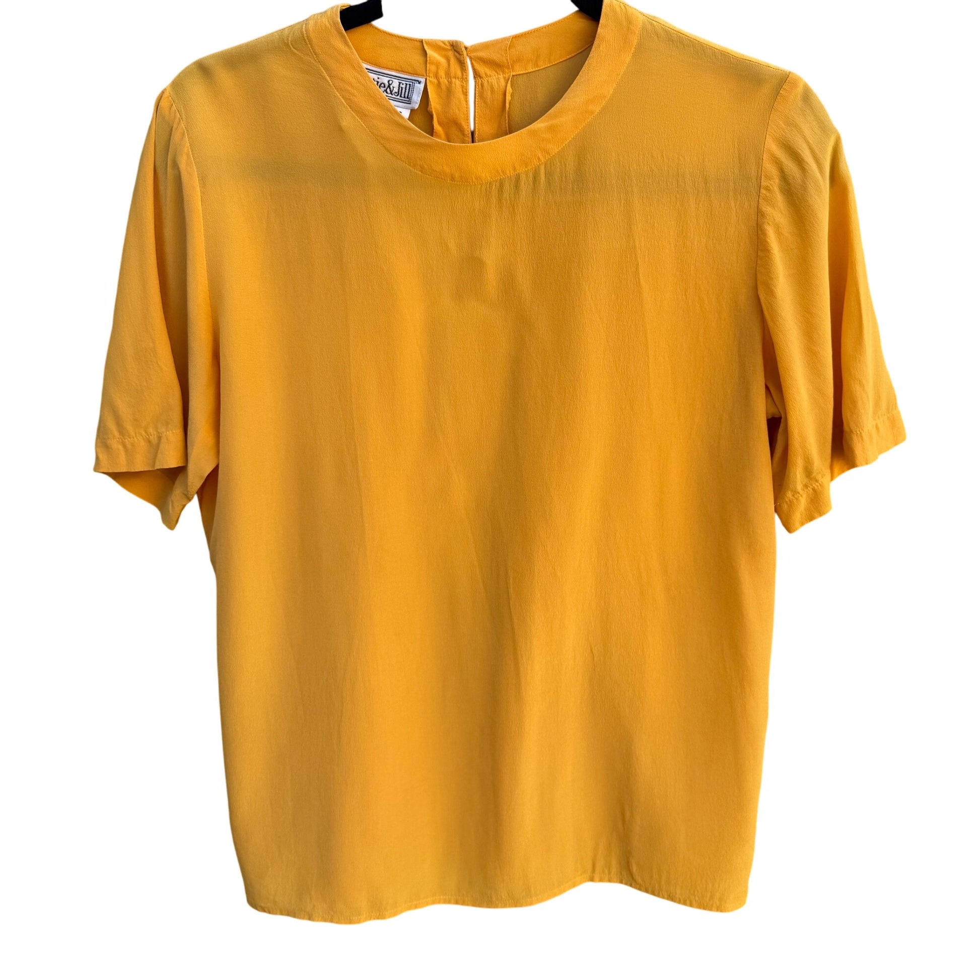 Christie & Jill Vintage Womens Yellow Pure Silk Short Sleeve Keyhole Blouse S