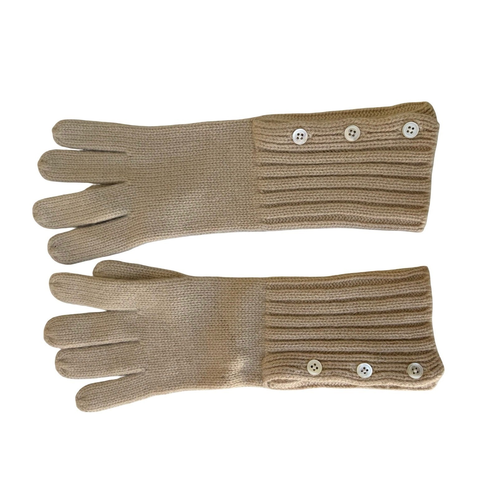 Banana Republic 100% Cashmere Gloves Tan Camel Ribbed Button Cuff Long Knit Warm