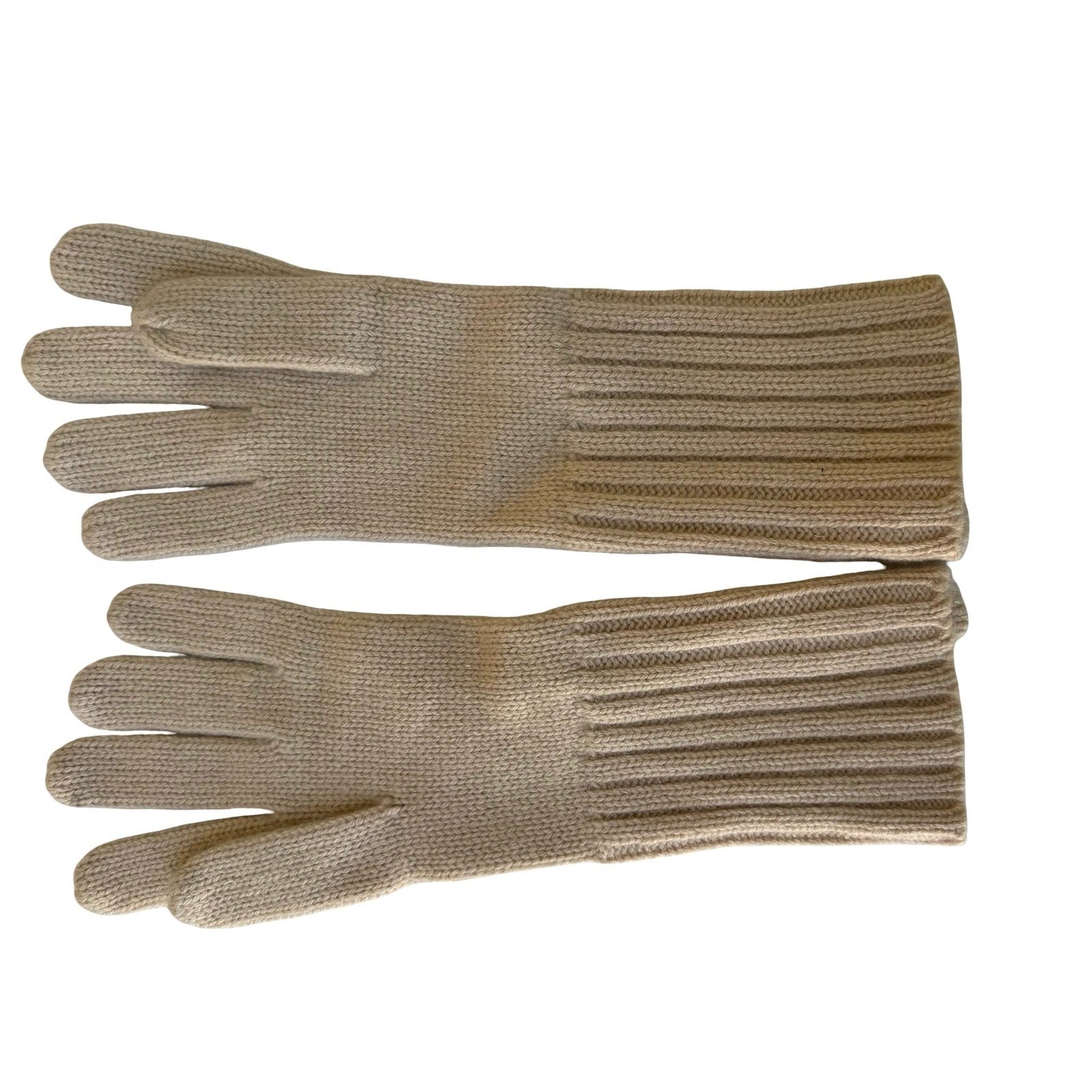 Banana Republic 100% Cashmere Gloves Tan Camel Ribbed Button Cuff Long Knit Warm
