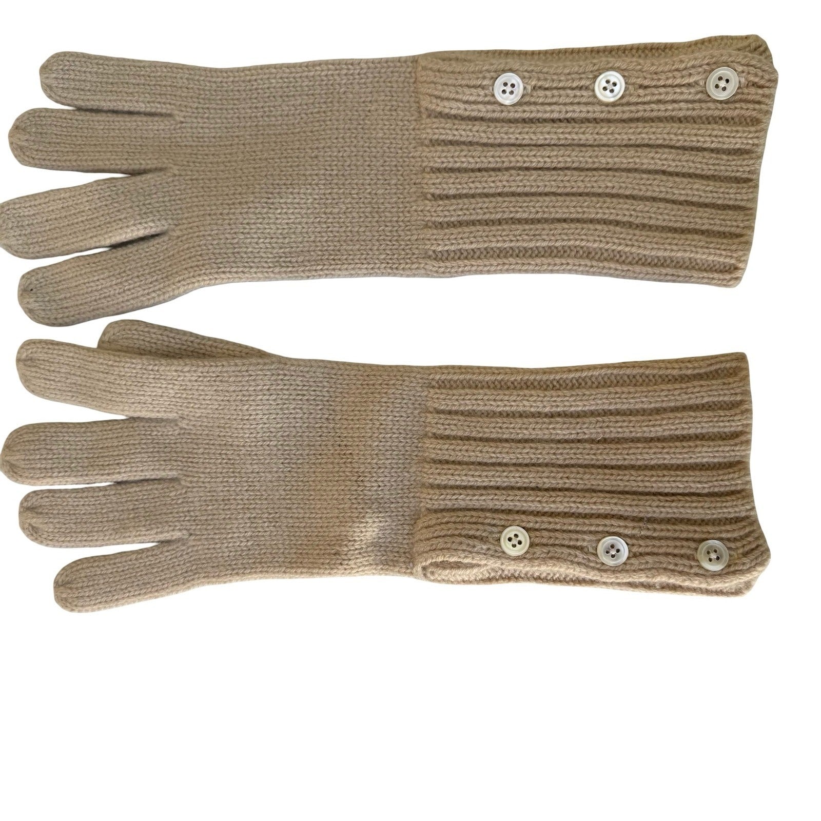 Banana Republic 100% Cashmere Gloves Tan Camel Ribbed Button Cuff Long Knit Warm
