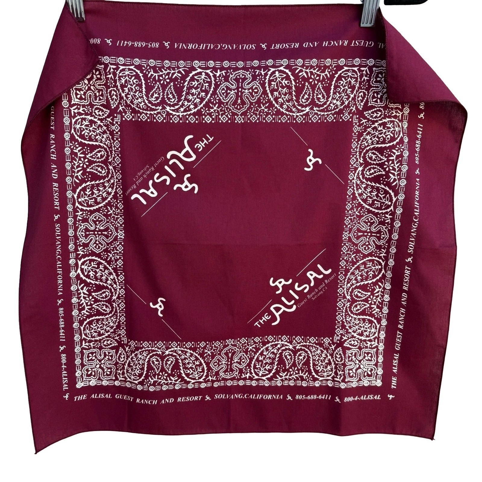 Alisal Ranch Resort Bandana Burgundy Paisley Solvang California Santa Ynez Scarf