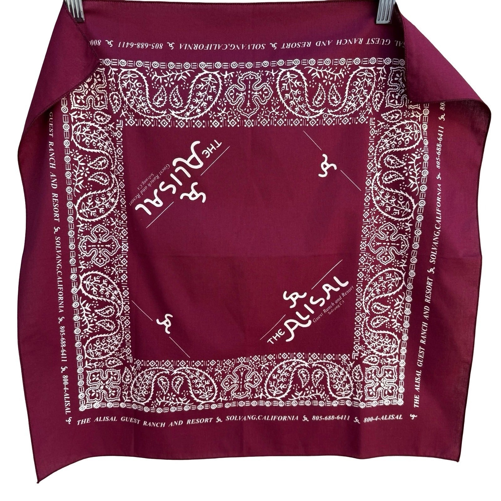 Alisal Ranch Resort Bandana Burgundy Paisley Solvang California Santa Ynez Scarf