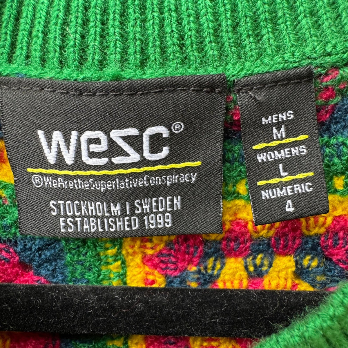 WESC Granny Square Crochet Knit Vest Boho Retro Sweater Green Mens M Womens L