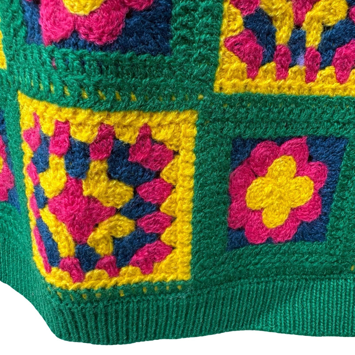WESC Granny Square Crochet Knit Vest Boho Retro Sweater Green Mens M Womens L