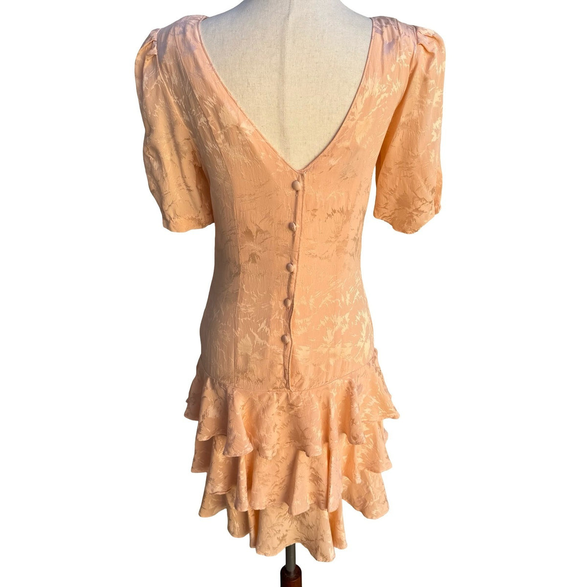 Private Collection Marshall Fields Vintage 80s Peach Silk Jacquard Ruffle Dress