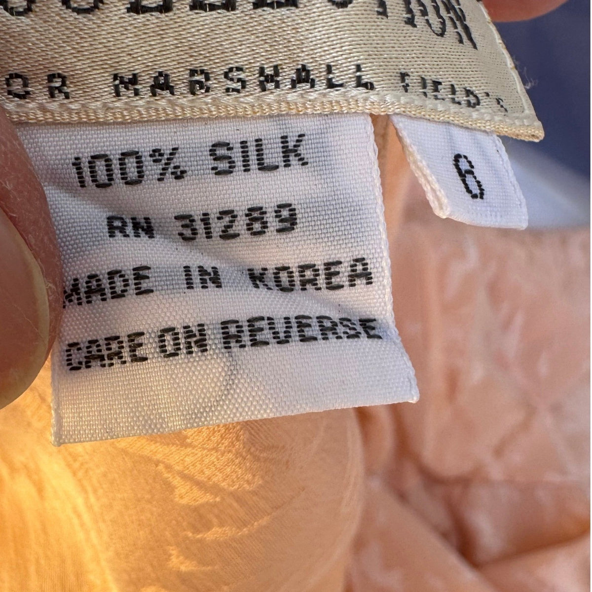 Private Collection Marshall Fields Vintage 80s Peach Silk Jacquard Ruffle Dress
