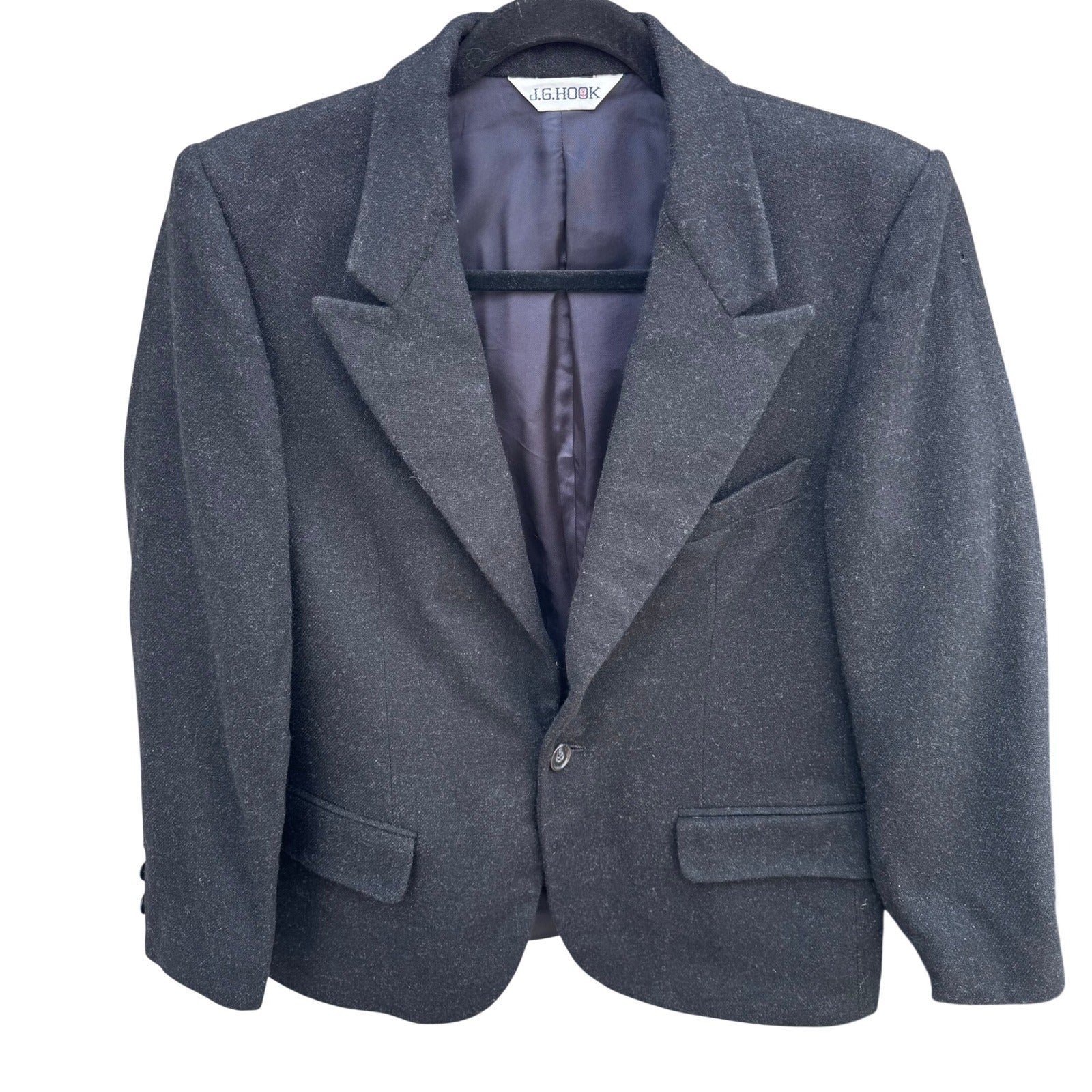 JG Hook Vintage Women's Skirt Suit Set Size 12/14 Black Wool Made in USA Preppy