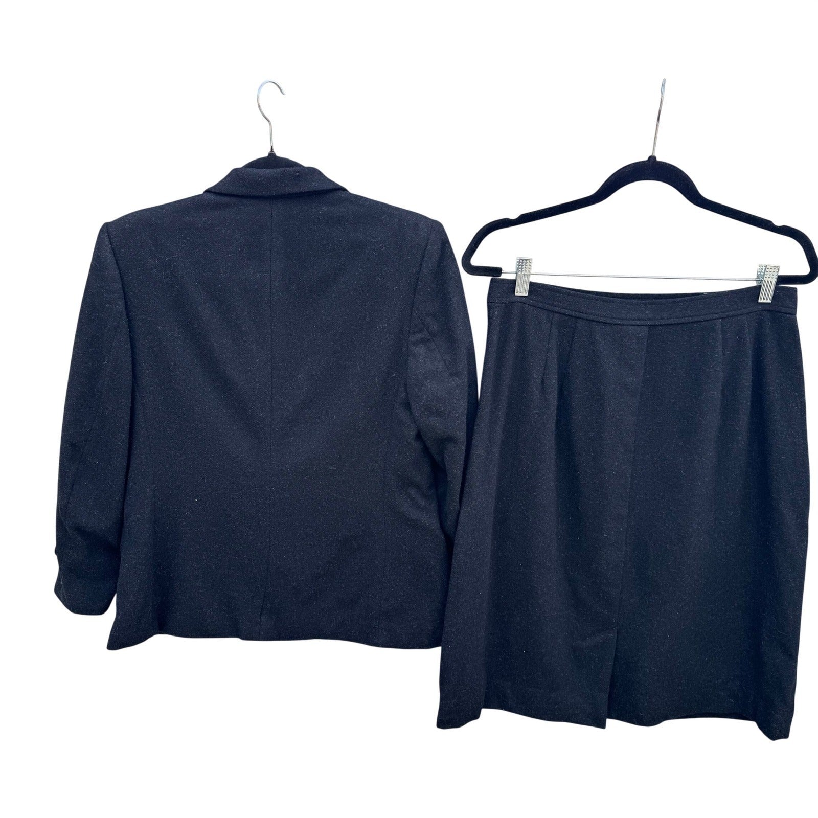 JG Hook Vintage Women's Skirt Suit Set Size 12/14 Black Wool Made in USA Preppy