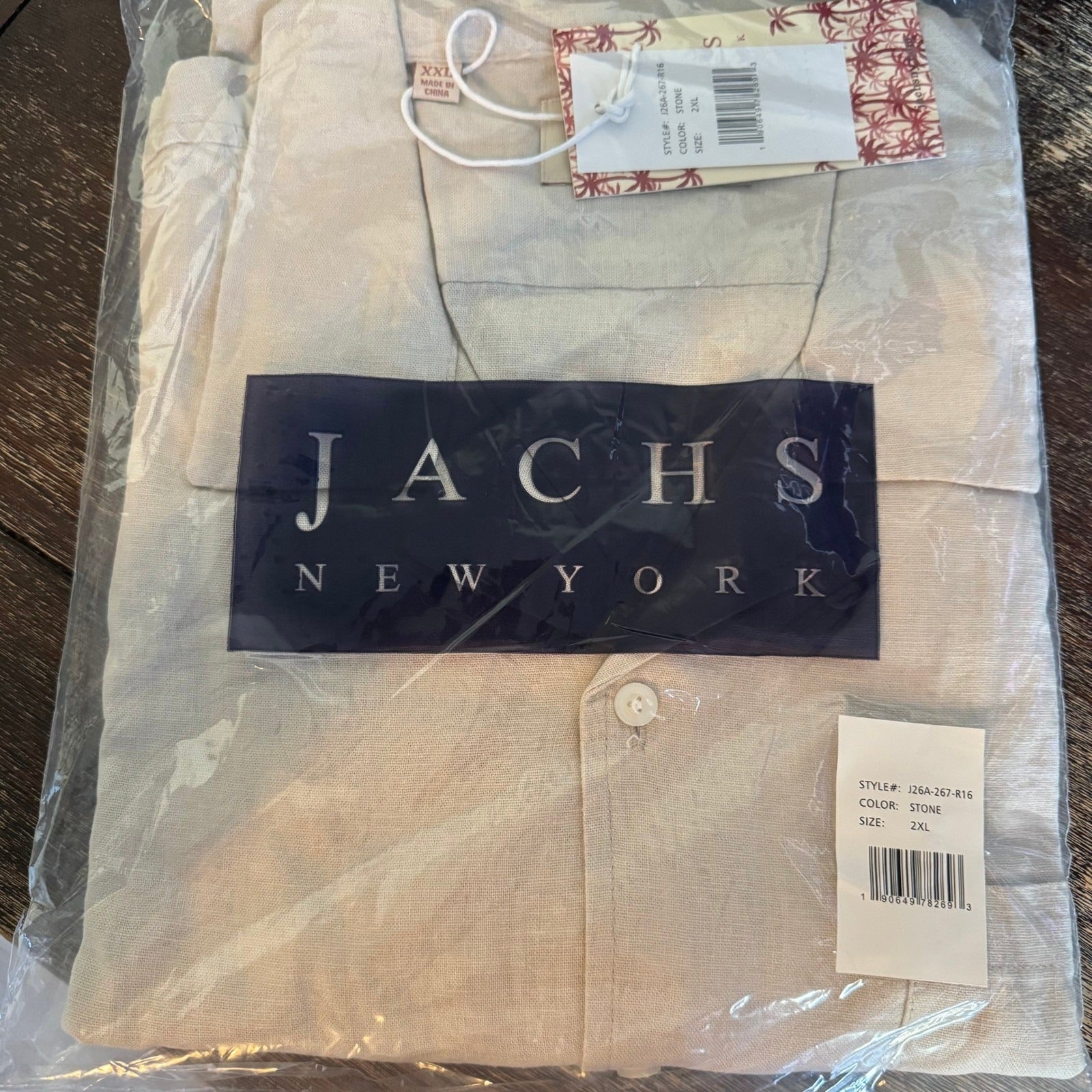 Jachs NY Mens 1X Southampton Stone Linen Camp Collar Button Up Shirt NEW Coastal