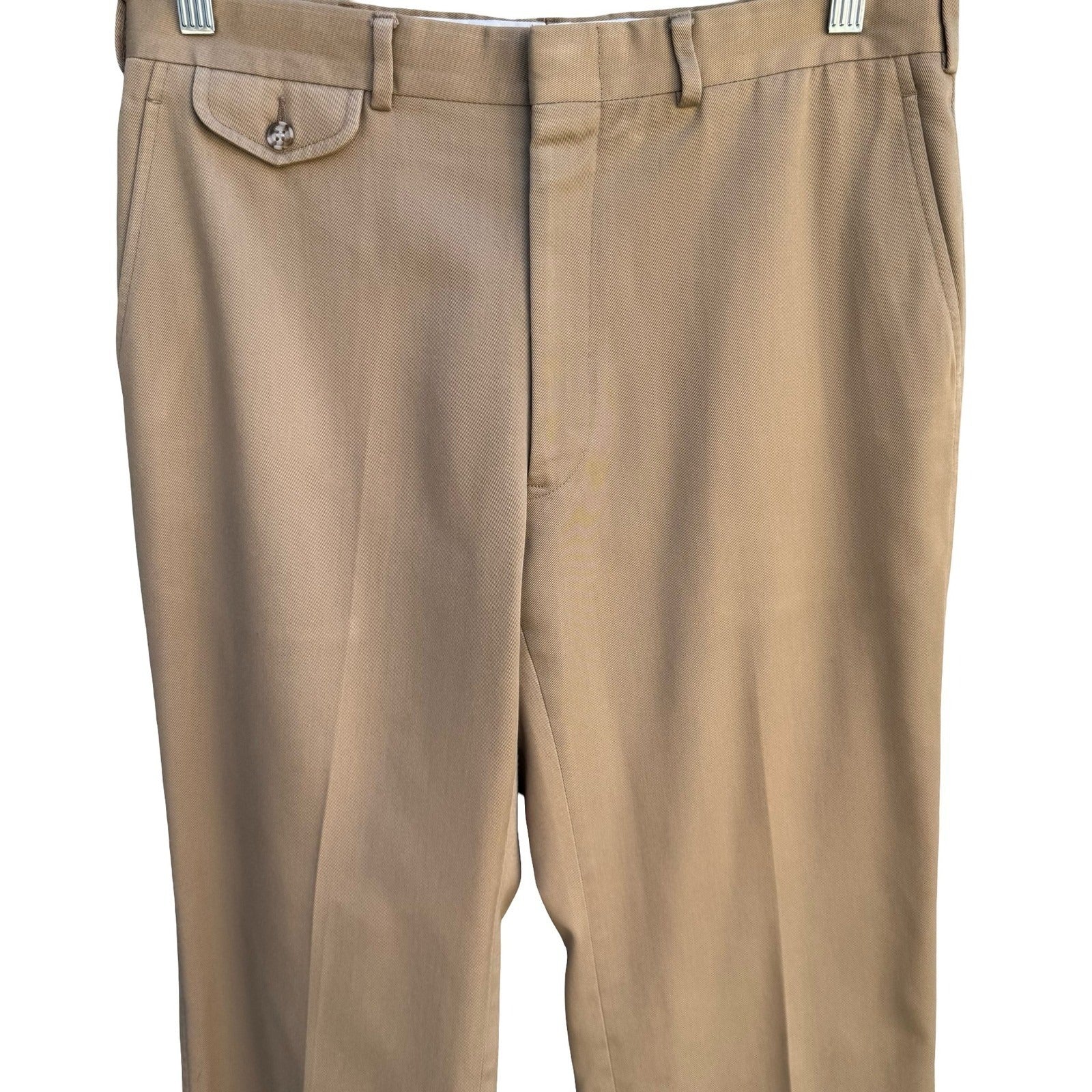 Lands End Direct Merchants Vintage Mens Khaki Twill Trousers Button Pockets Tan