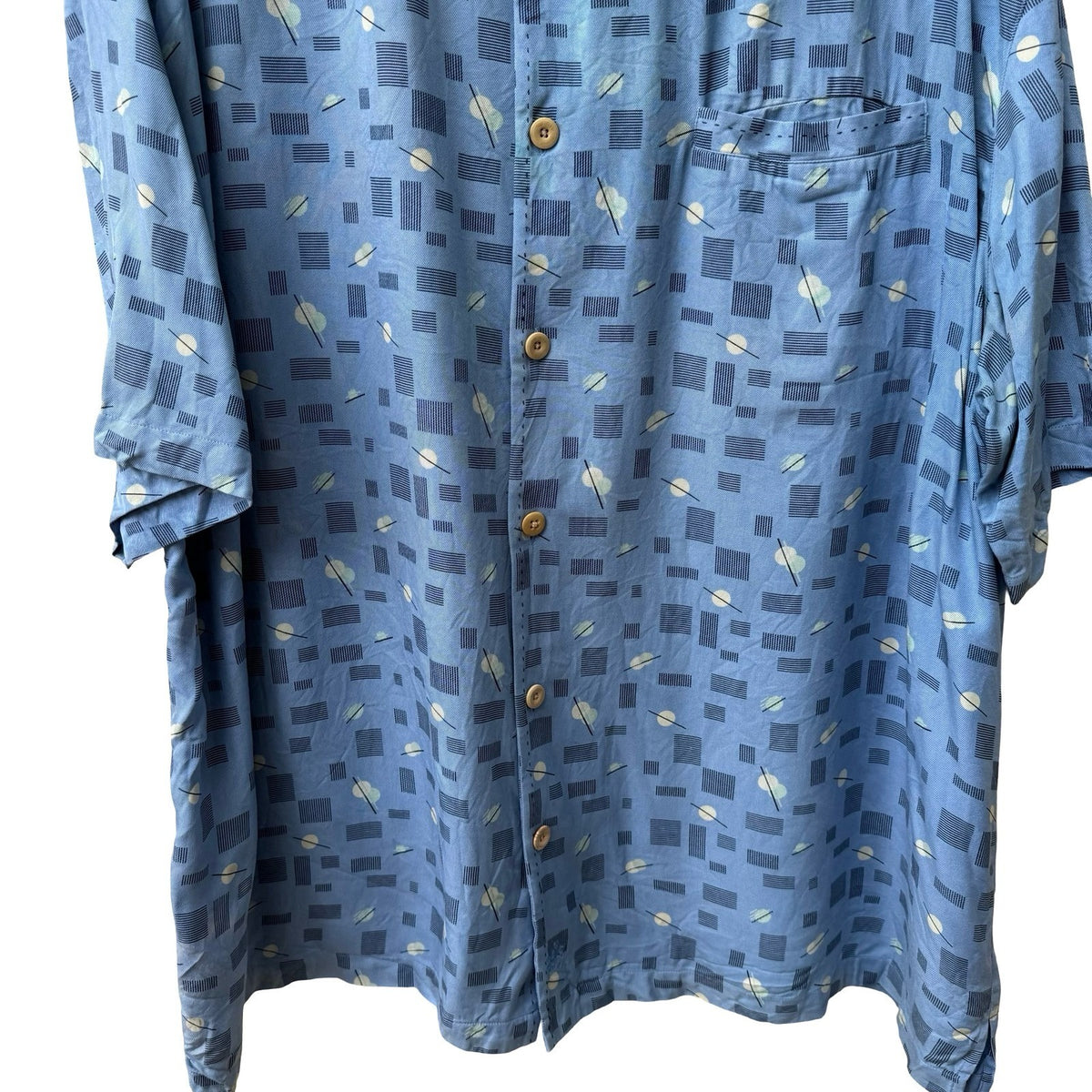 Nat Nast Vintage Y2K Silk MCM Art Deco Indiscreet Bowling Shirt Blue Mens XXL