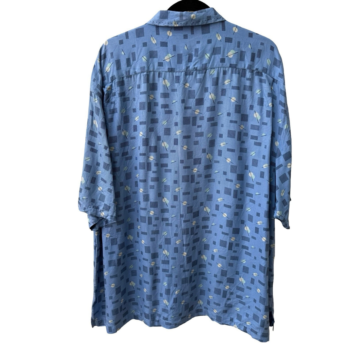 Nat Nast Vintage Y2K Silk MCM Art Deco Indiscreet Bowling Shirt Blue Mens XXL