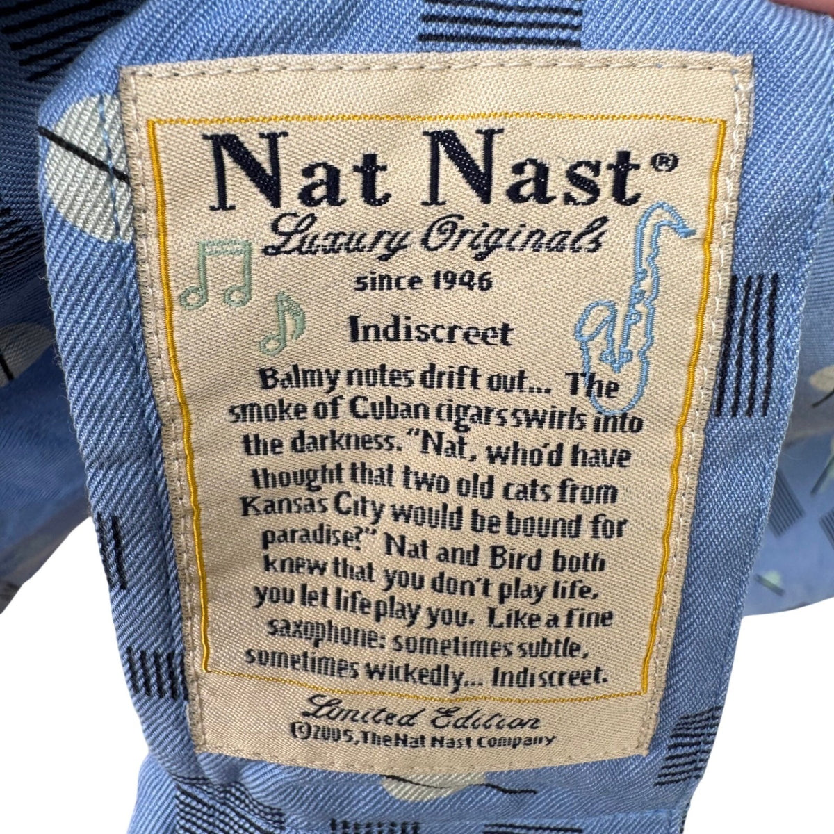 Nat Nast Vintage Y2K Silk MCM Art Deco Indiscreet Bowling Shirt Blue Mens XXL