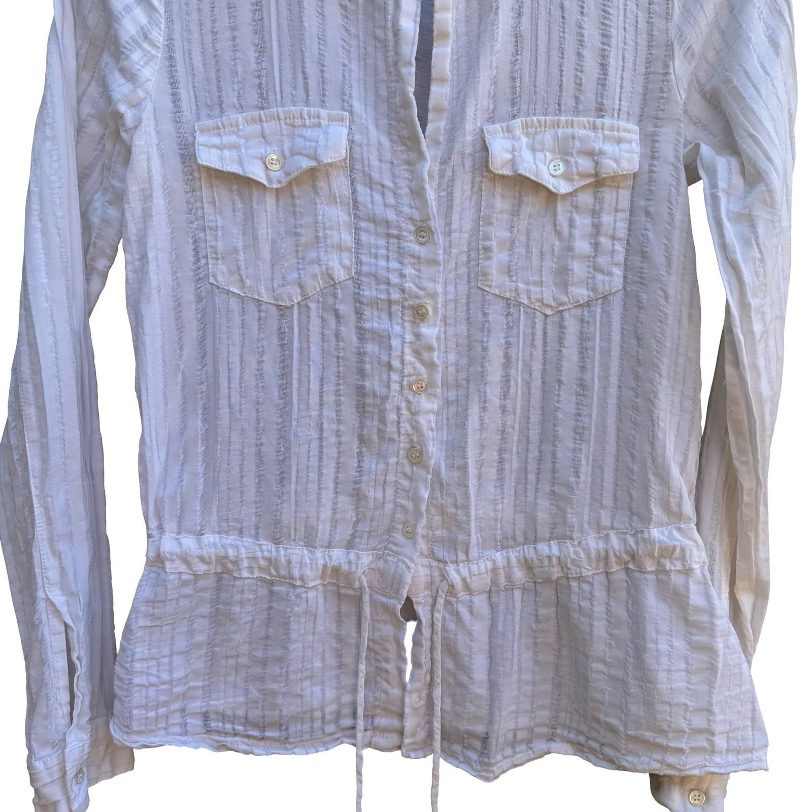 James Perse Minimalist Coastal Resortwear Cotton Gauze Drawstring Waist Shirt S