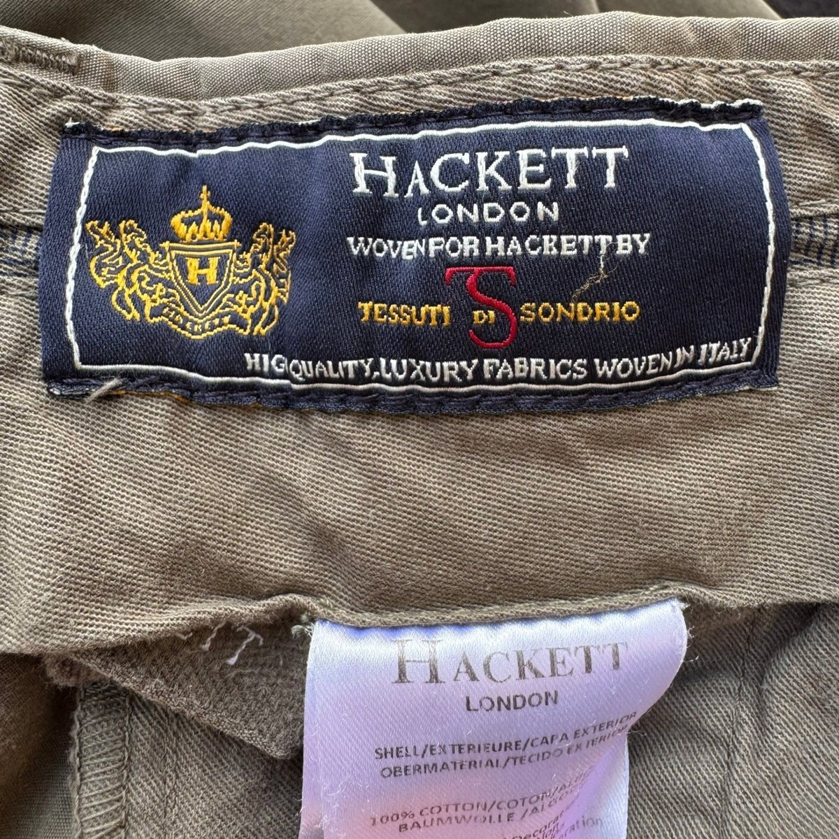 Hackett London Tessuti di Sondrio Italian Cotton Chino Pants Olive Mens 34 R