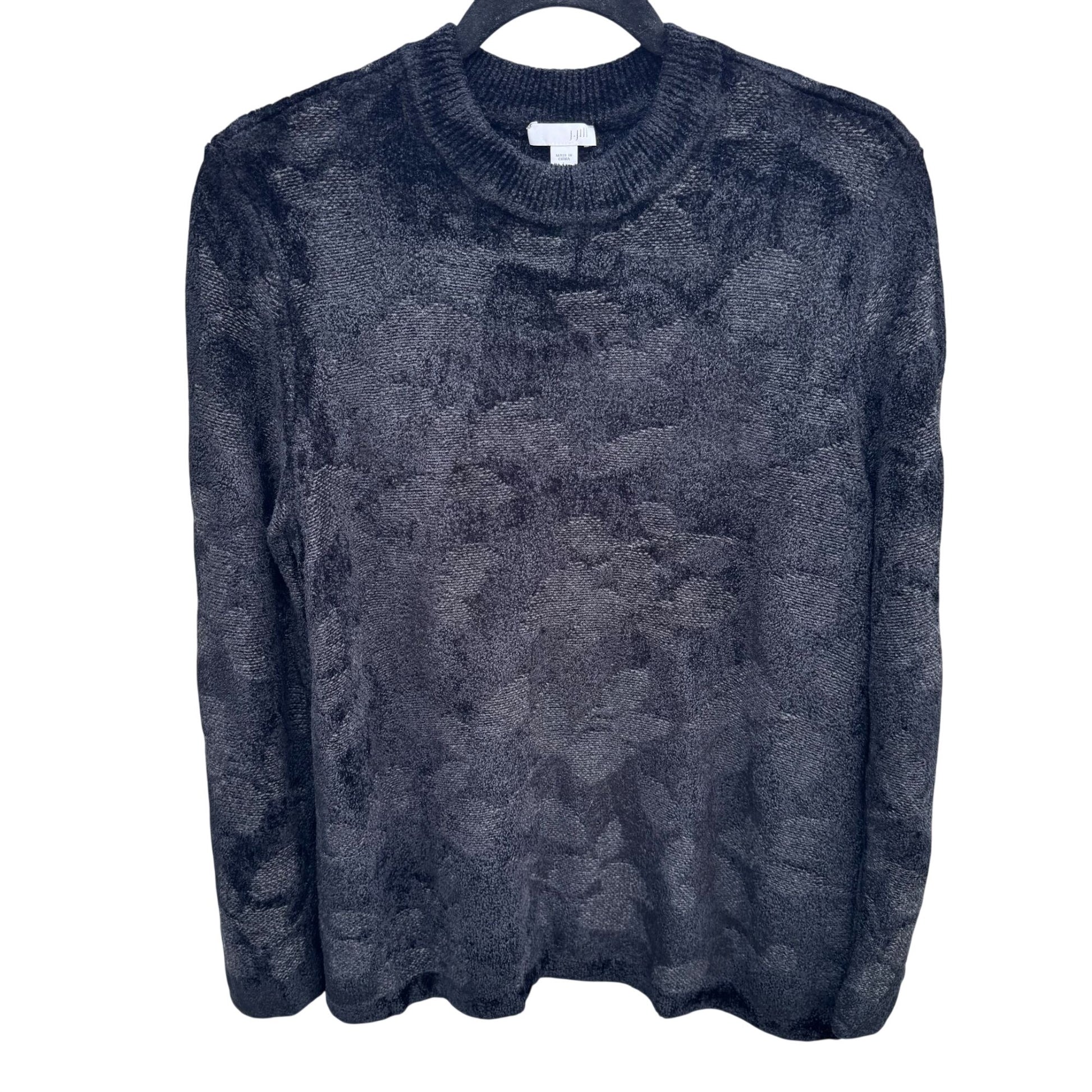 J.Jill Womens Black Jacquard Floral Textured Crewneck Knit Sweater L Cozy Preppy