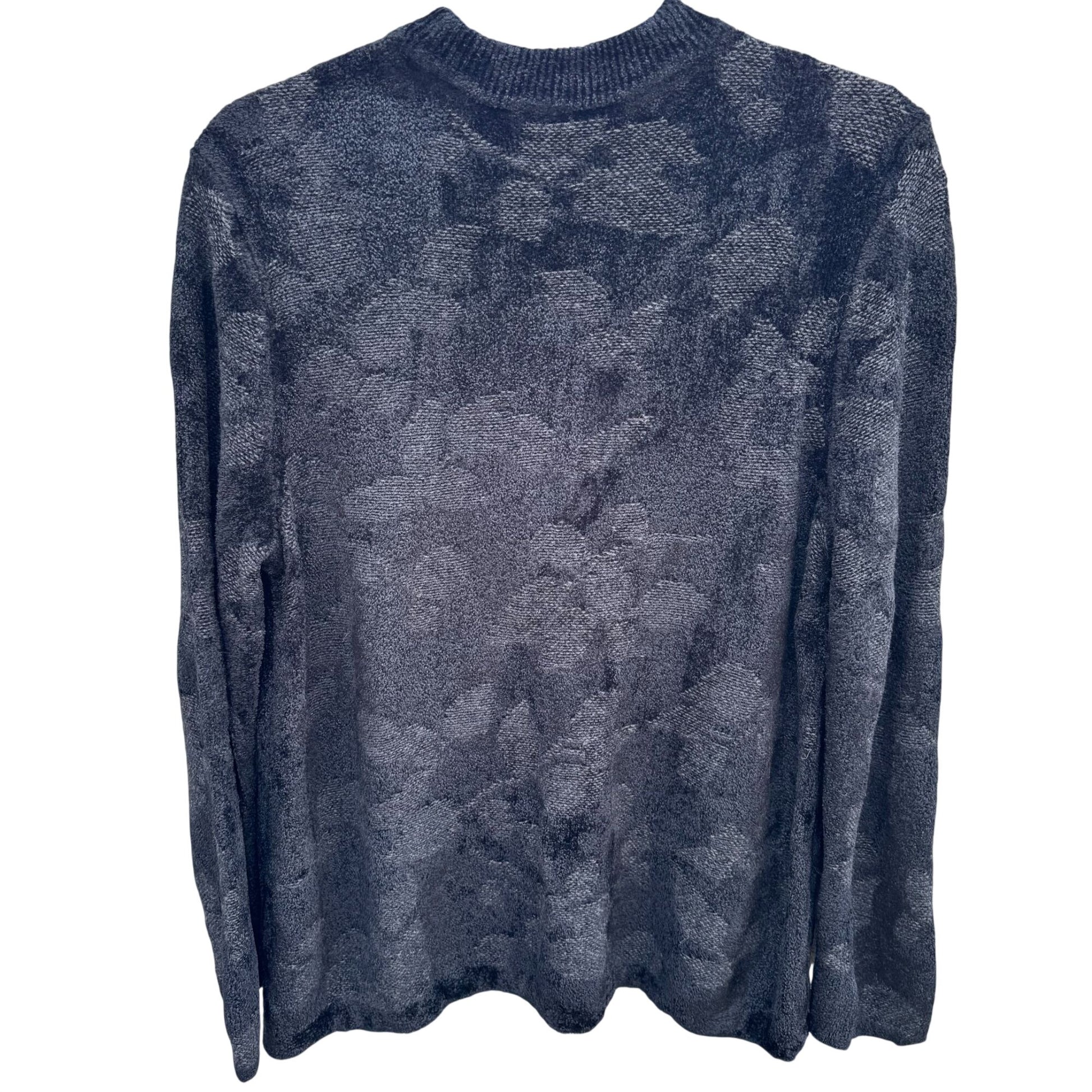 J.Jill Womens Black Jacquard Floral Textured Crewneck Knit Sweater L Cozy Preppy