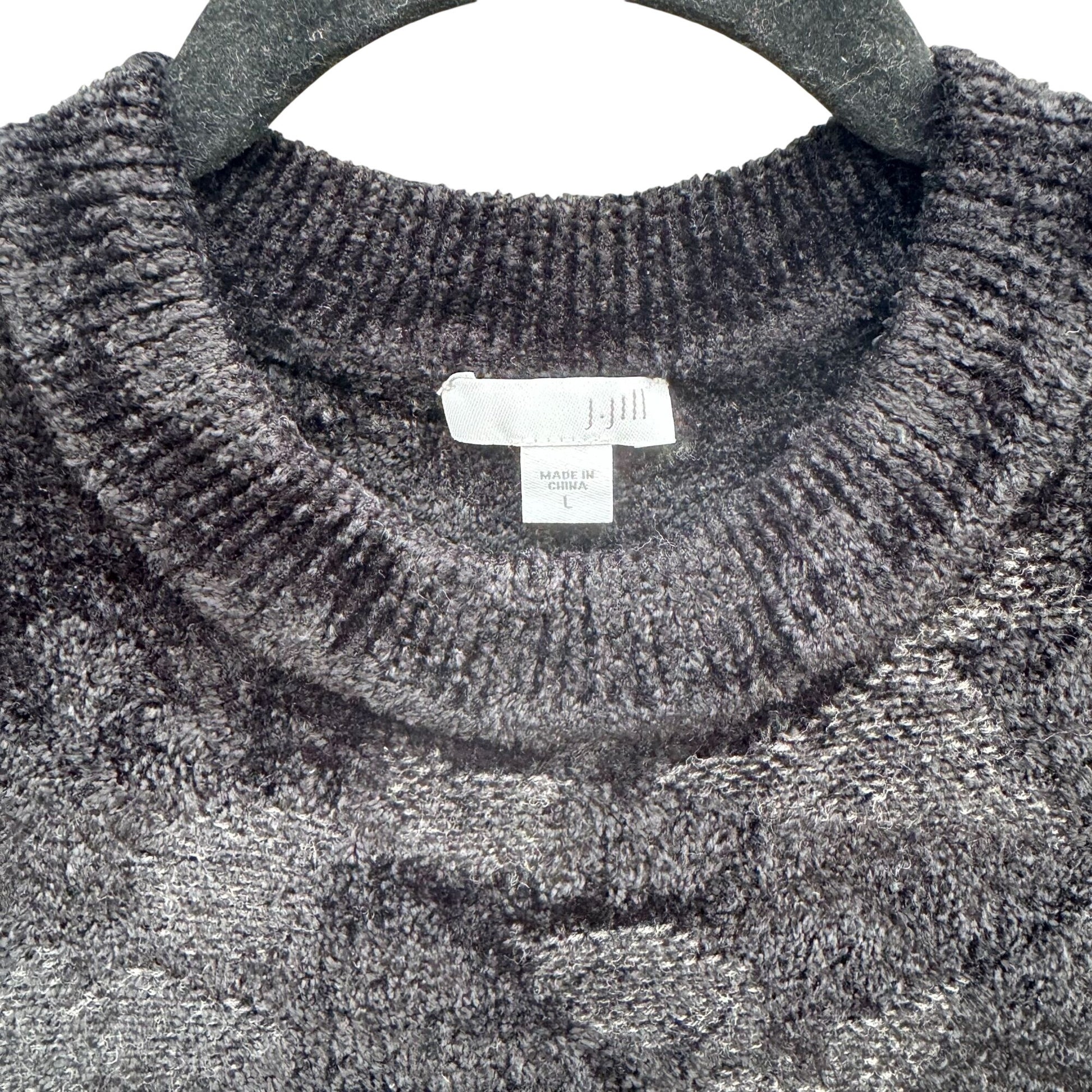 J.Jill Womens Black Jacquard Floral Textured Crewneck Knit Sweater L Cozy Preppy