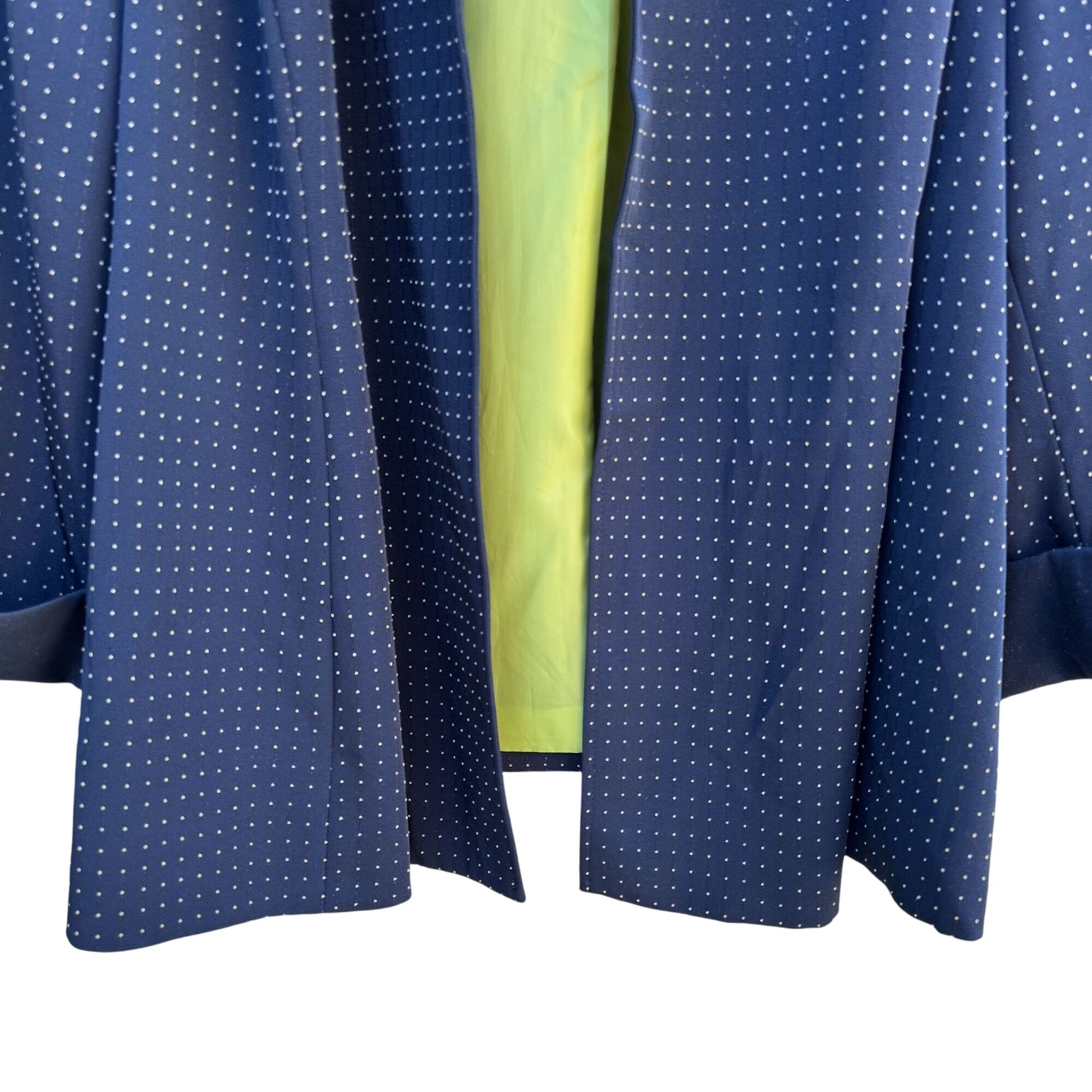 Maggie Barnes Navy Polka Dot Open Front Rolled Cuff Jacket 3X 26/28W Lightweight