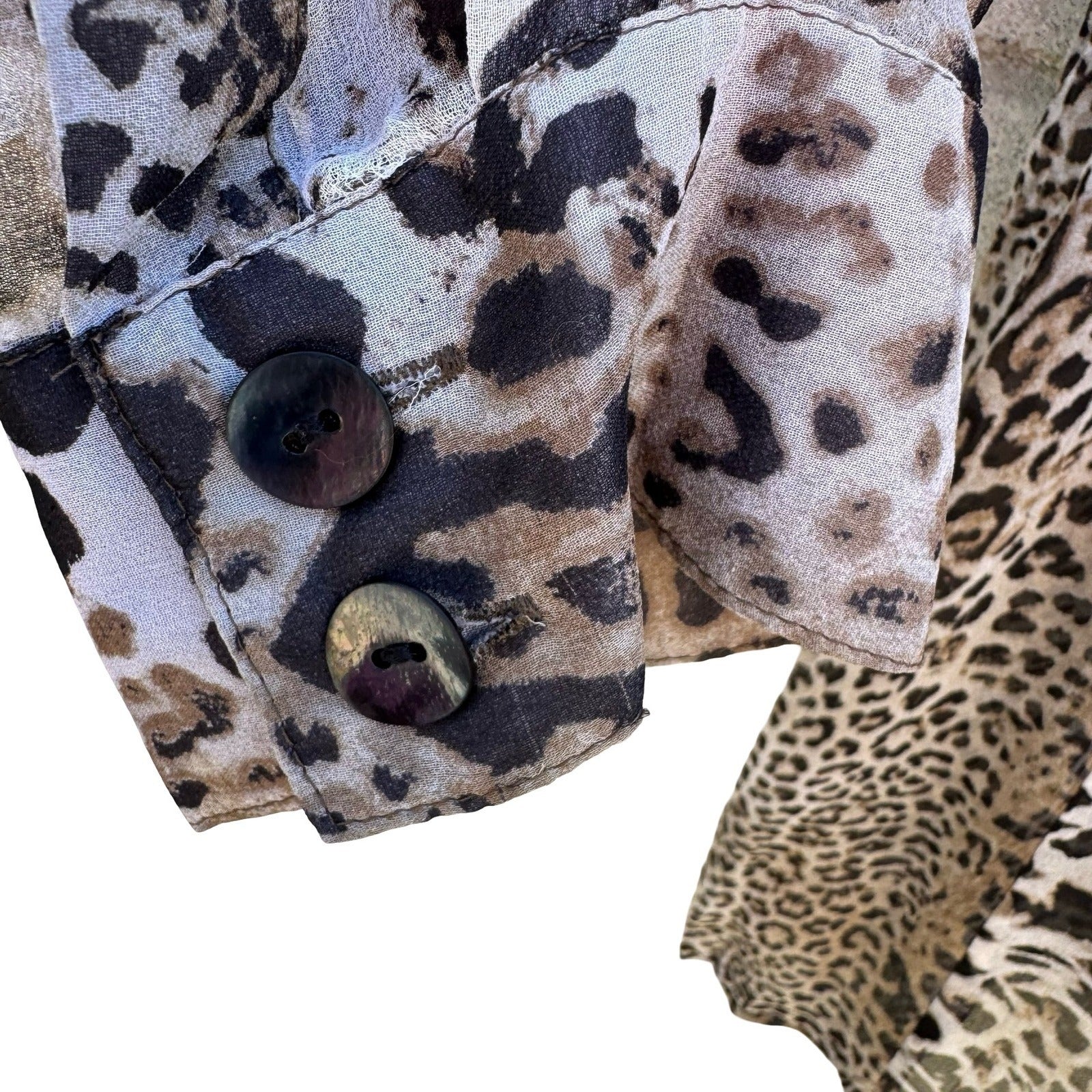 Chicos Silk Leopard Print Semi Sheer Blouse Brown Animal Print Tunic Size 3 XL