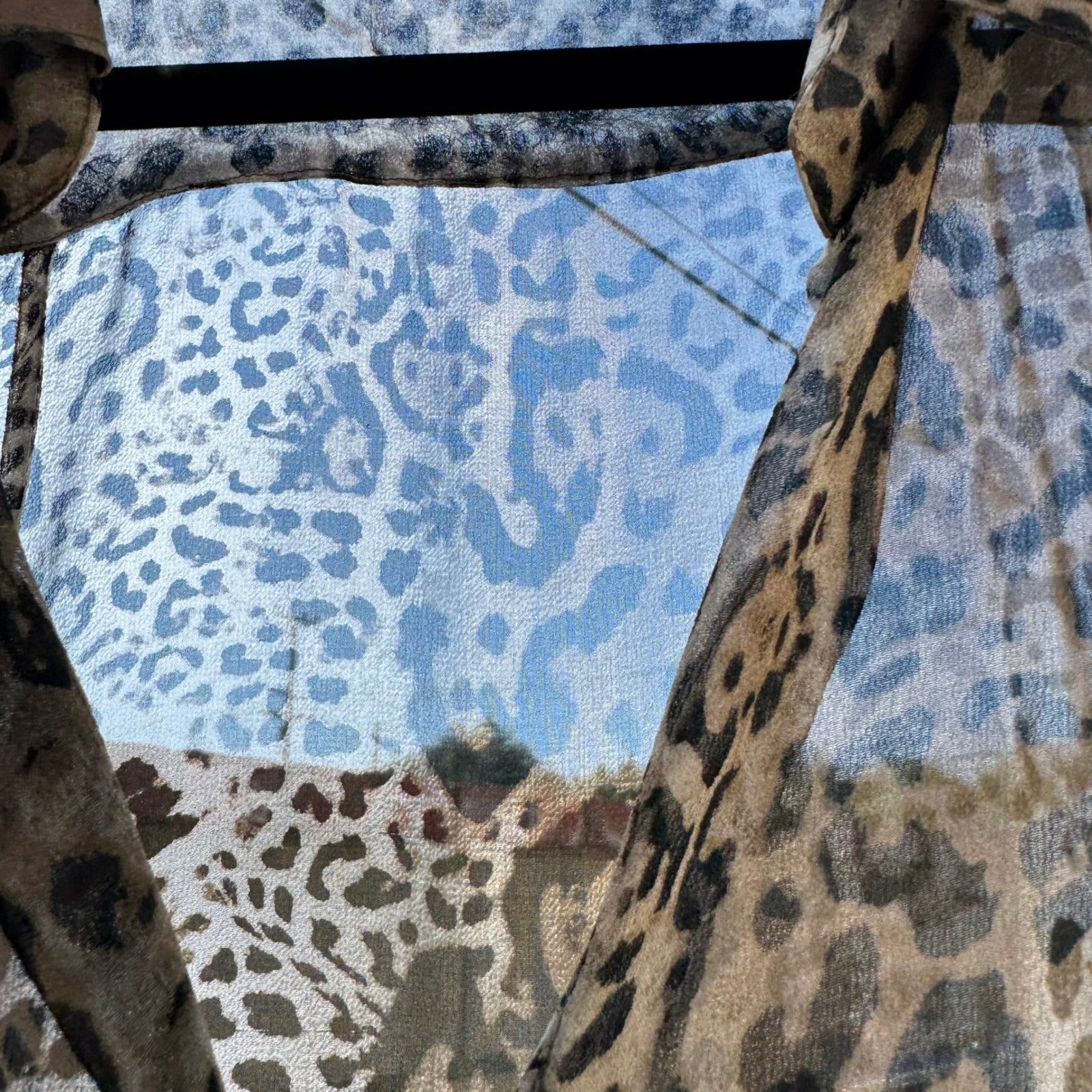 Chicos Silk Leopard Print Semi Sheer Blouse Brown Animal Print Tunic Size 3 XL