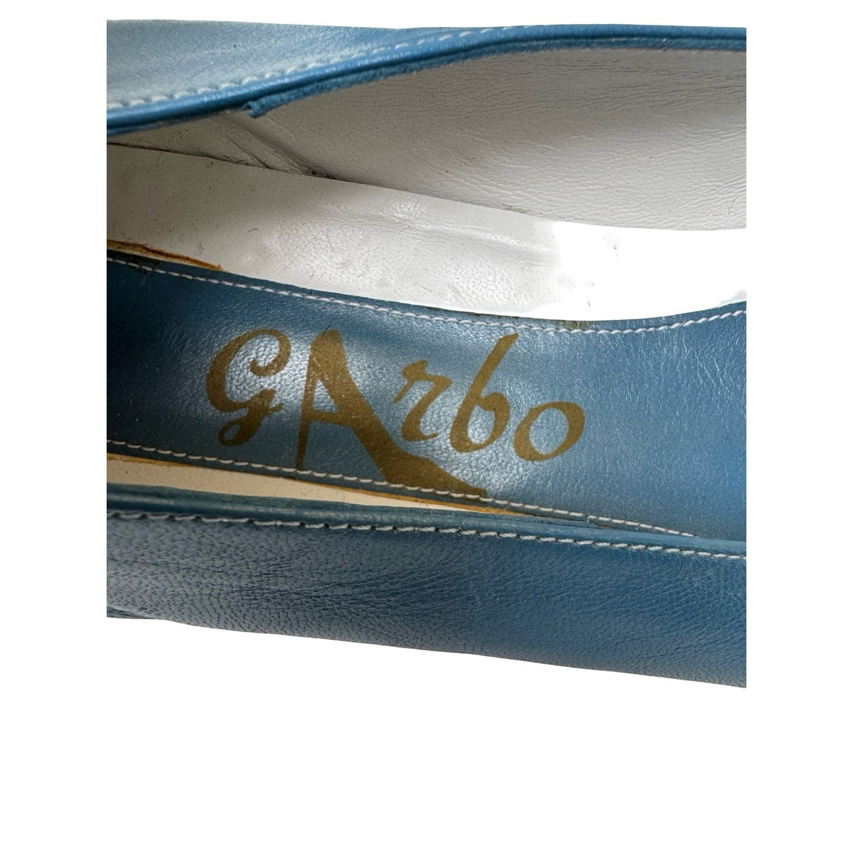 Garbo Ferrerias Mod Leather Mary Jane Block Heel Round Toe Flats Blue Womens 41