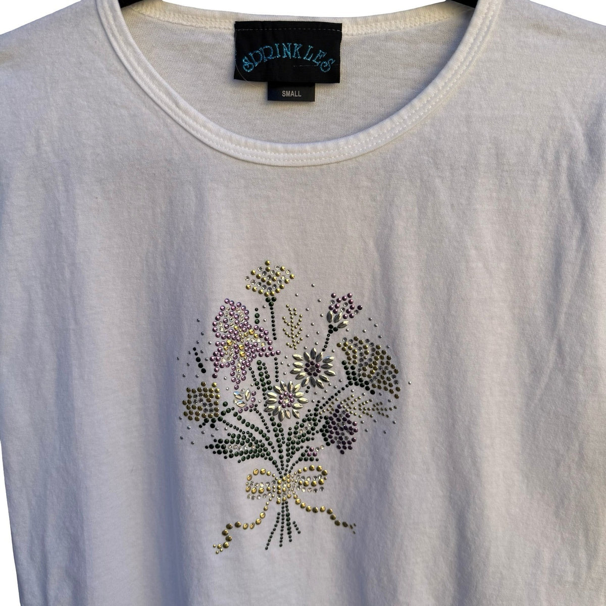 Sprinkles Vintage Y2K Rhinestone Floral Studded Cotton T-Shirt S Made in USA
