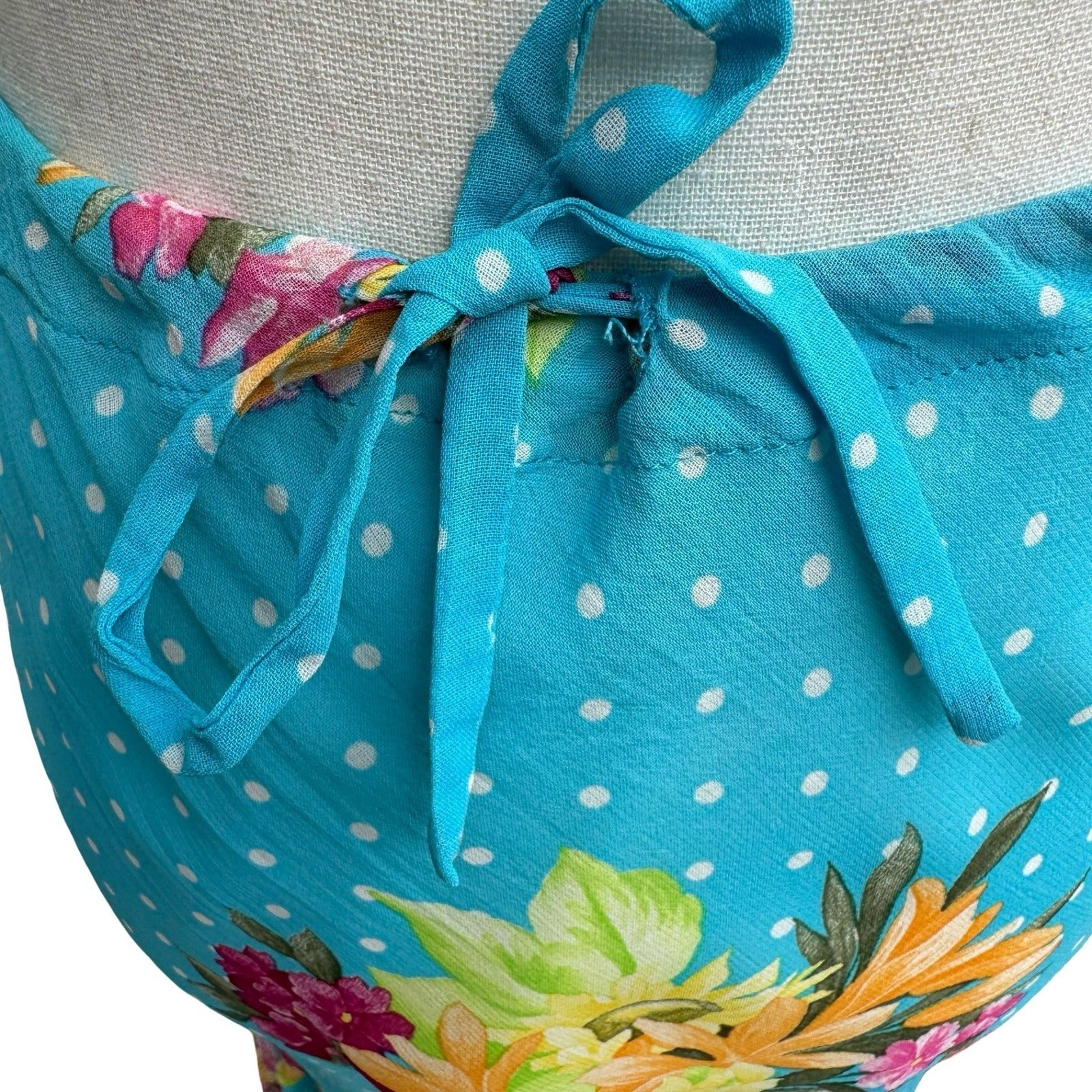 Sharagano Paris Y2K Mermaidcore Turquoise Floral Polka Dot Ruffle Hem Midi Skirt
