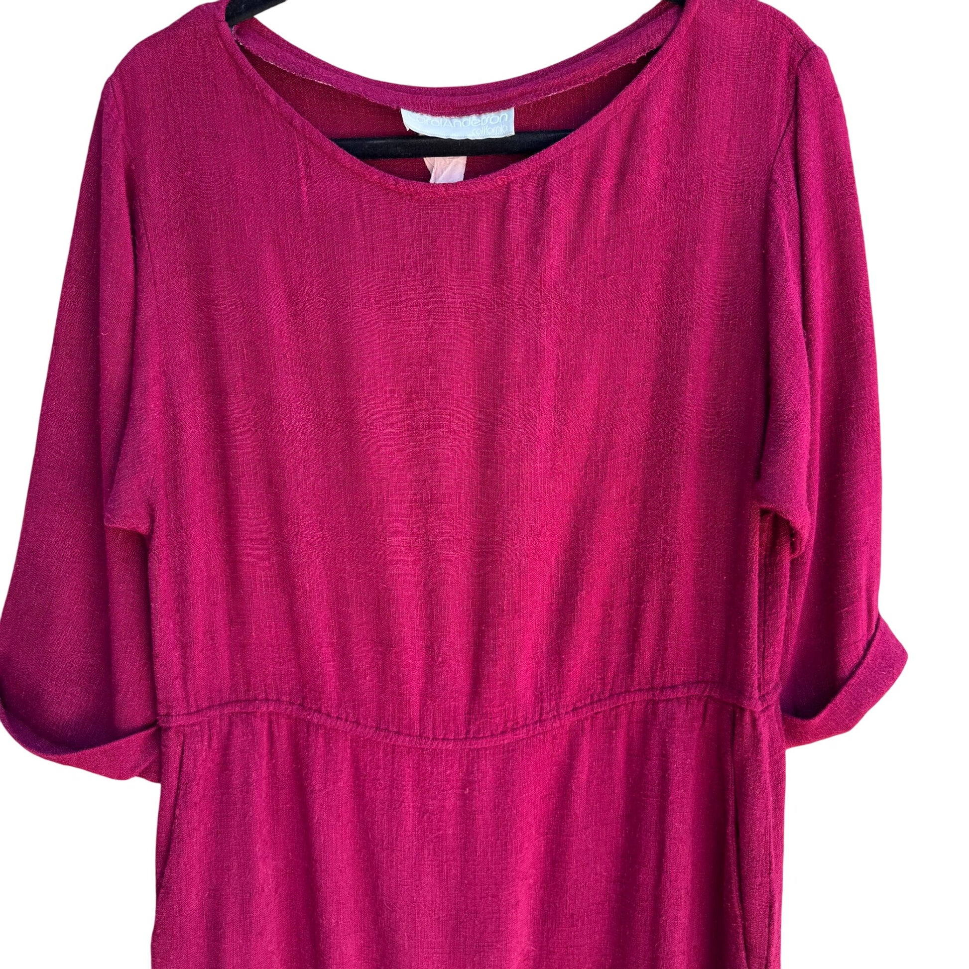 Carol Anderson California Vintage Linen Look 3/4 Sleeve Boat Neck Midi Dress L