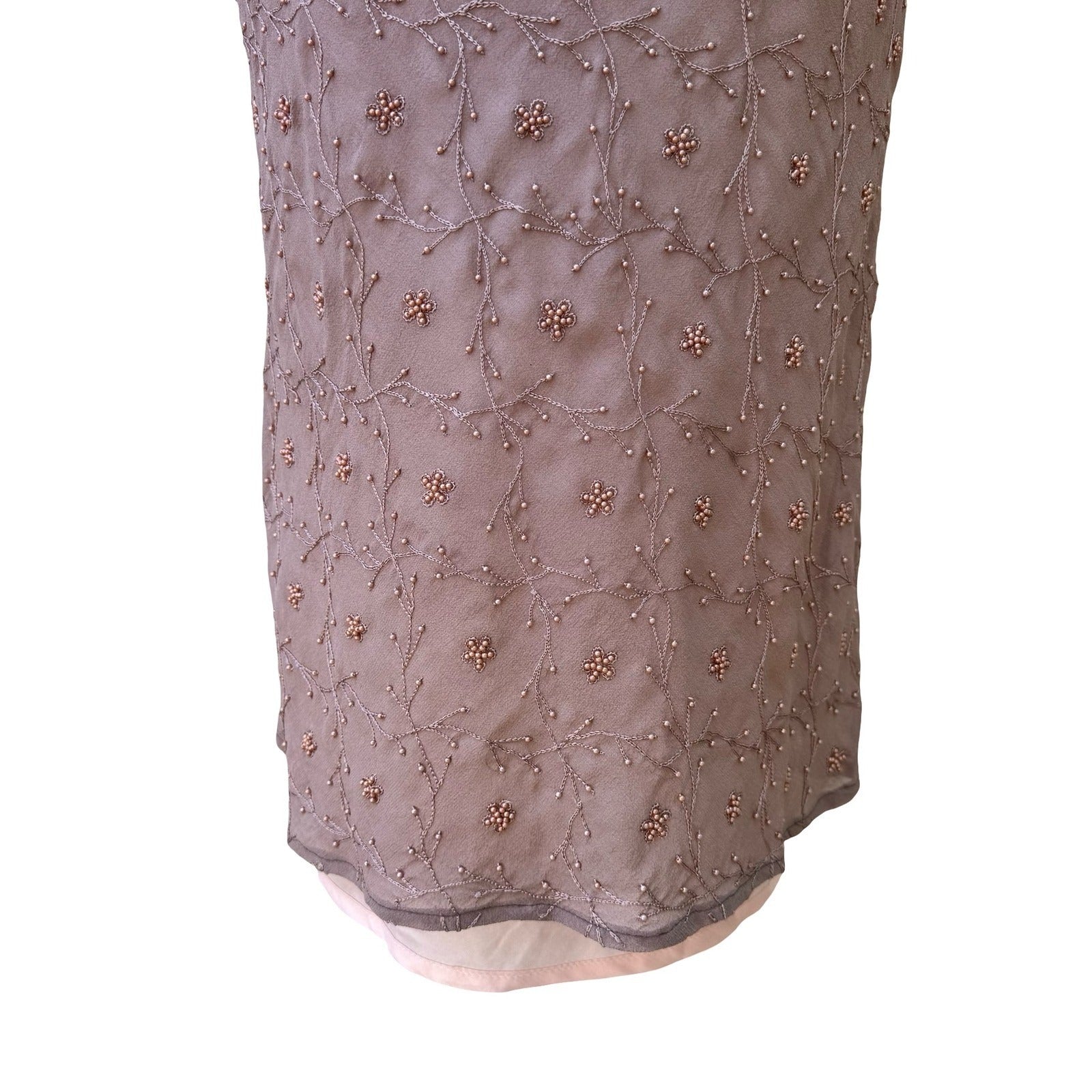 William B Coquette Romantic Beaded Floral Embroidered Mesh Midi Sheath Dress