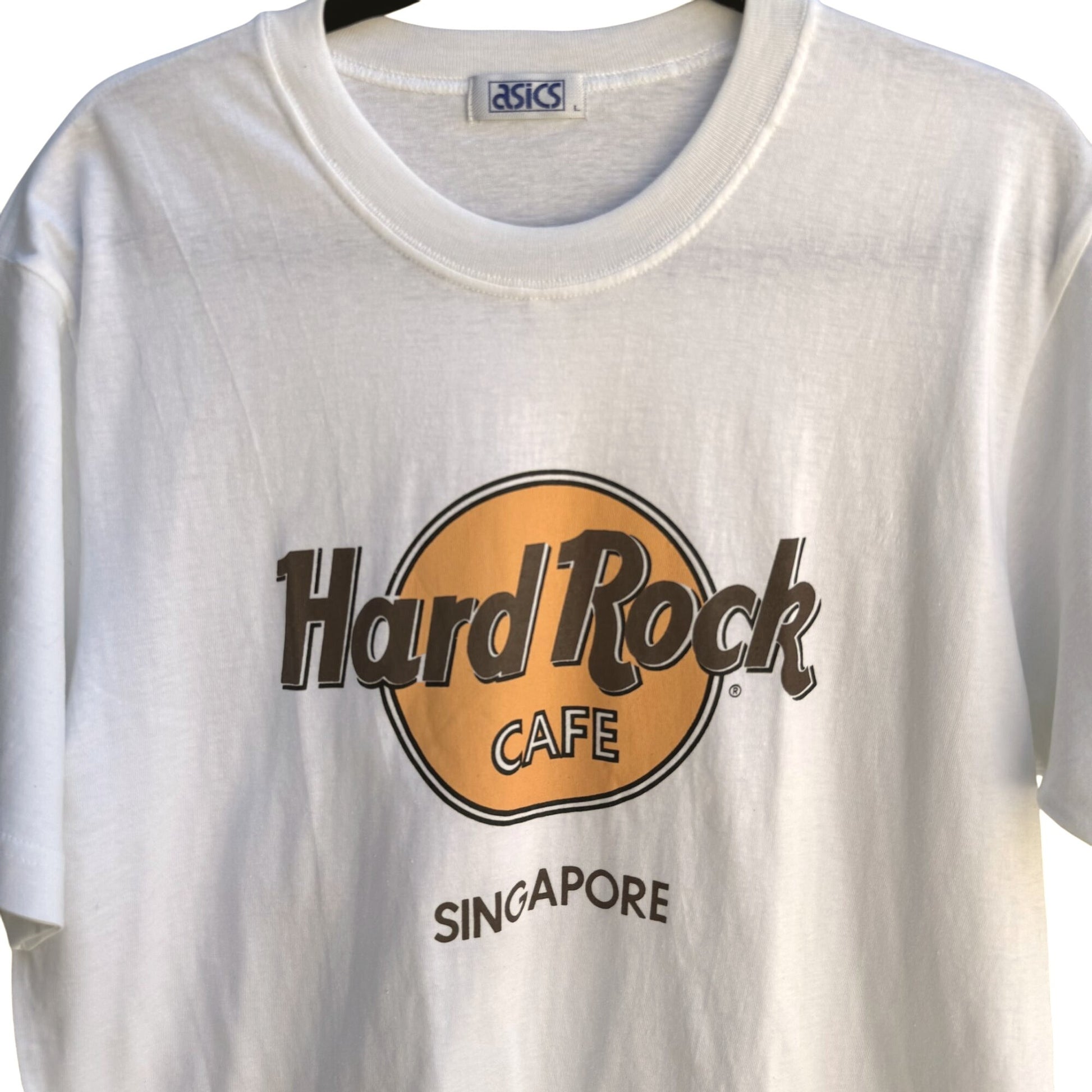 Hard Rock Cafe Singapore Vintage White Unisex Asics Short Sleeve Shirt New L