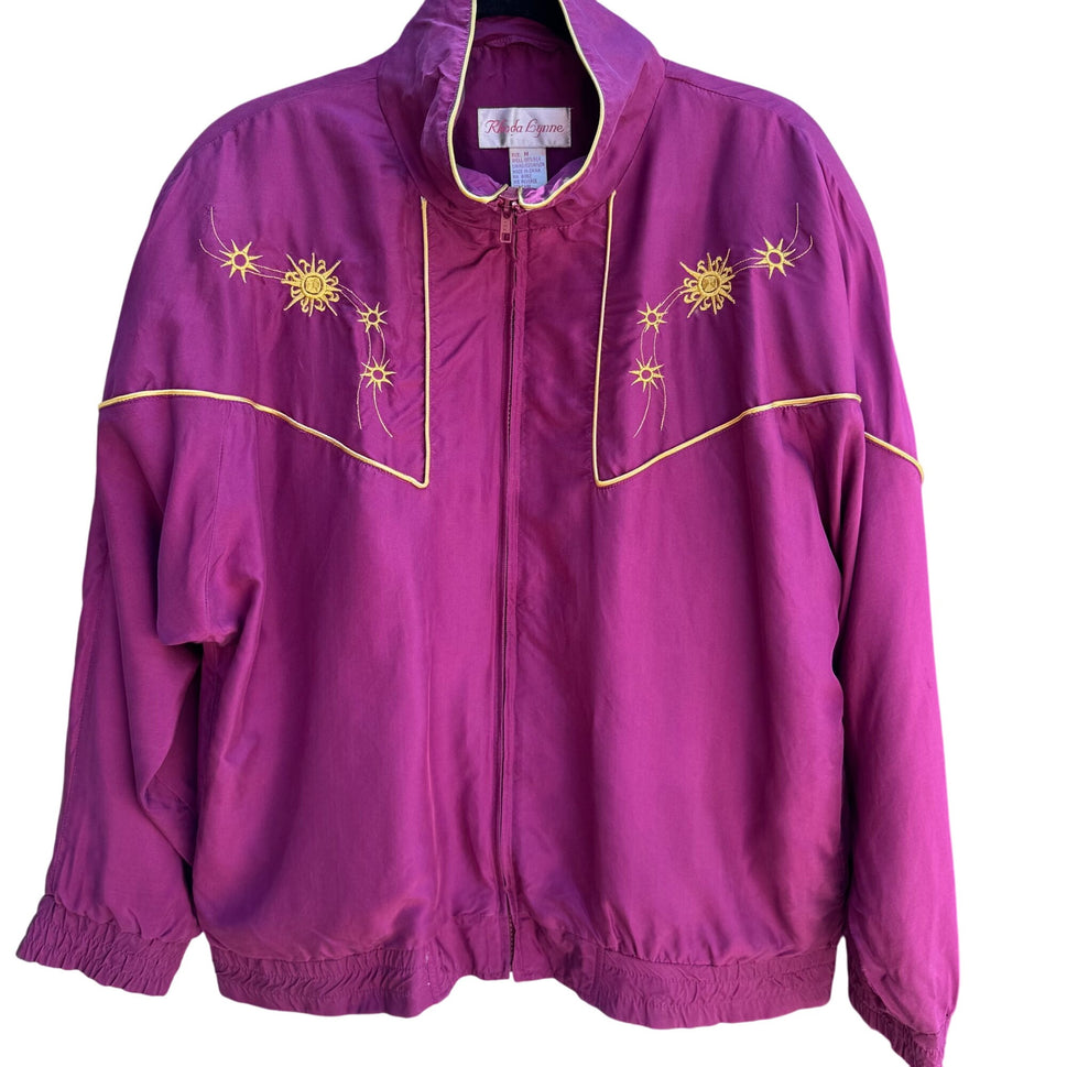 Rhoda Lynne Vintage Magenta Silk Embroidered Oversized Elastic Waist Tracksuit M