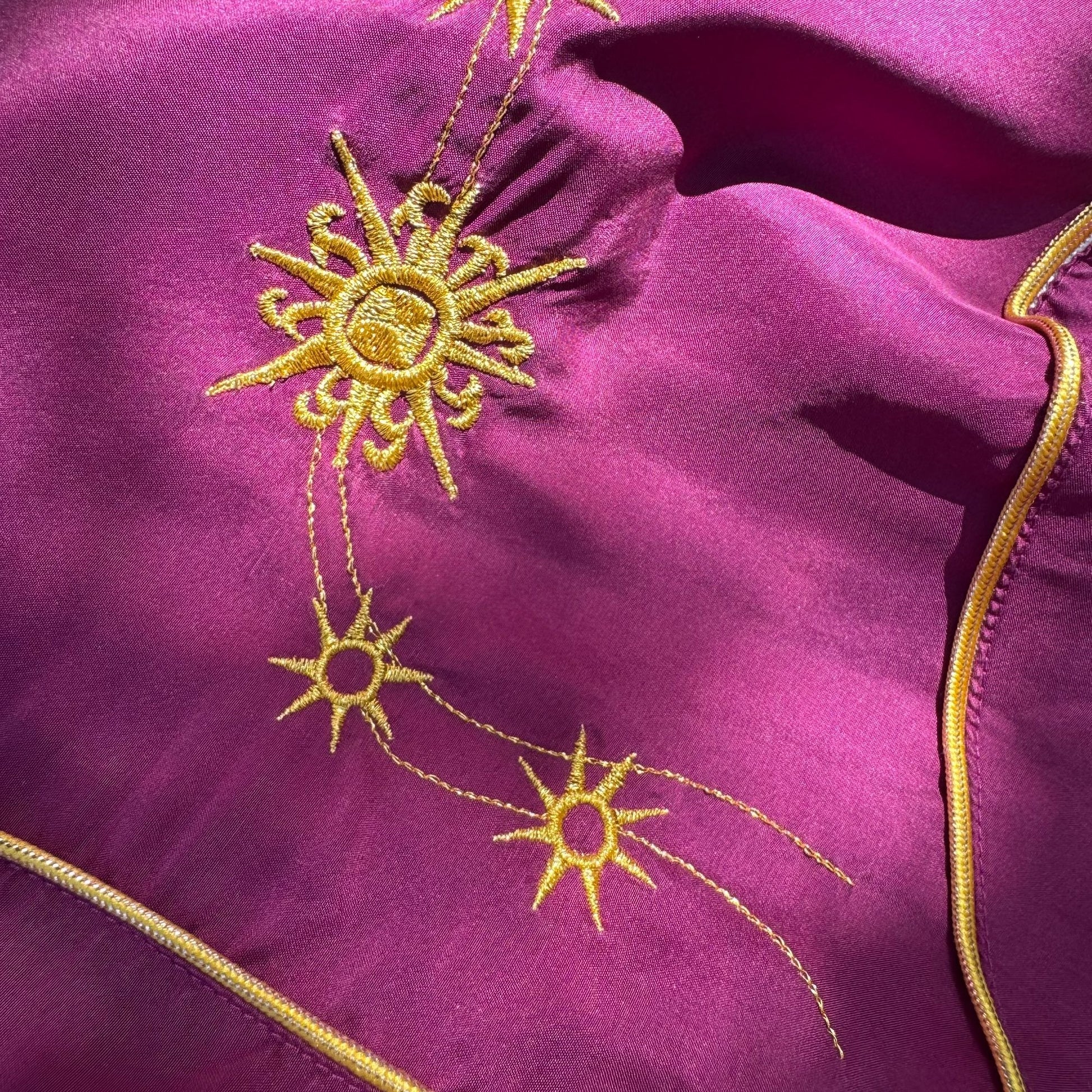 Rhoda Lynne Vintage Magenta Silk Embroidered Oversized Elastic Waist Tracksuit M