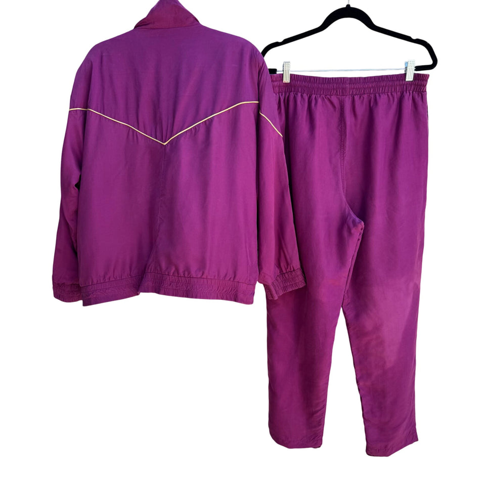 Rhoda Lynne Vintage Magenta Silk Embroidered Oversized Elastic Waist Tracksuit M