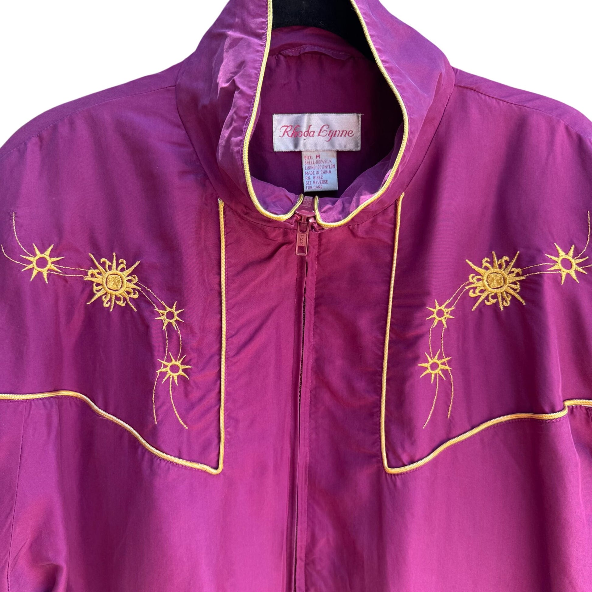 Rhoda Lynne Vintage Magenta Silk Embroidered Oversized Elastic Waist Tracksuit M
