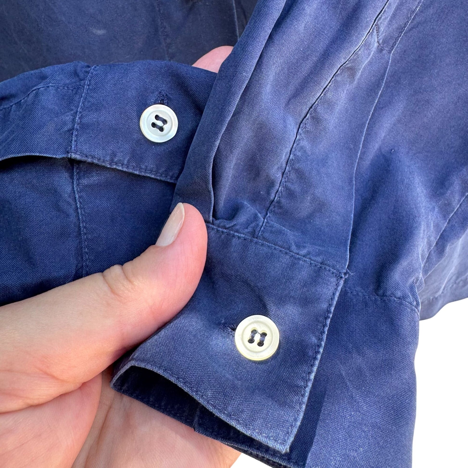 Jones & Co Vintage Womens Preppy Blue Silk Long Sleeve Button Down Shirt Small