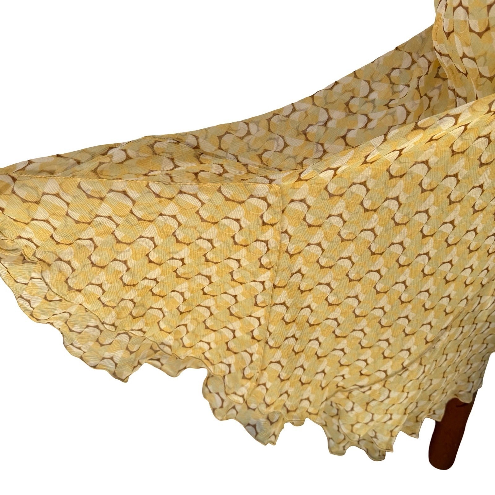 Melissa M Y2K Silk Mod Boho Ethereal Geometric Sheer Maxi Dress Butter Yellow S