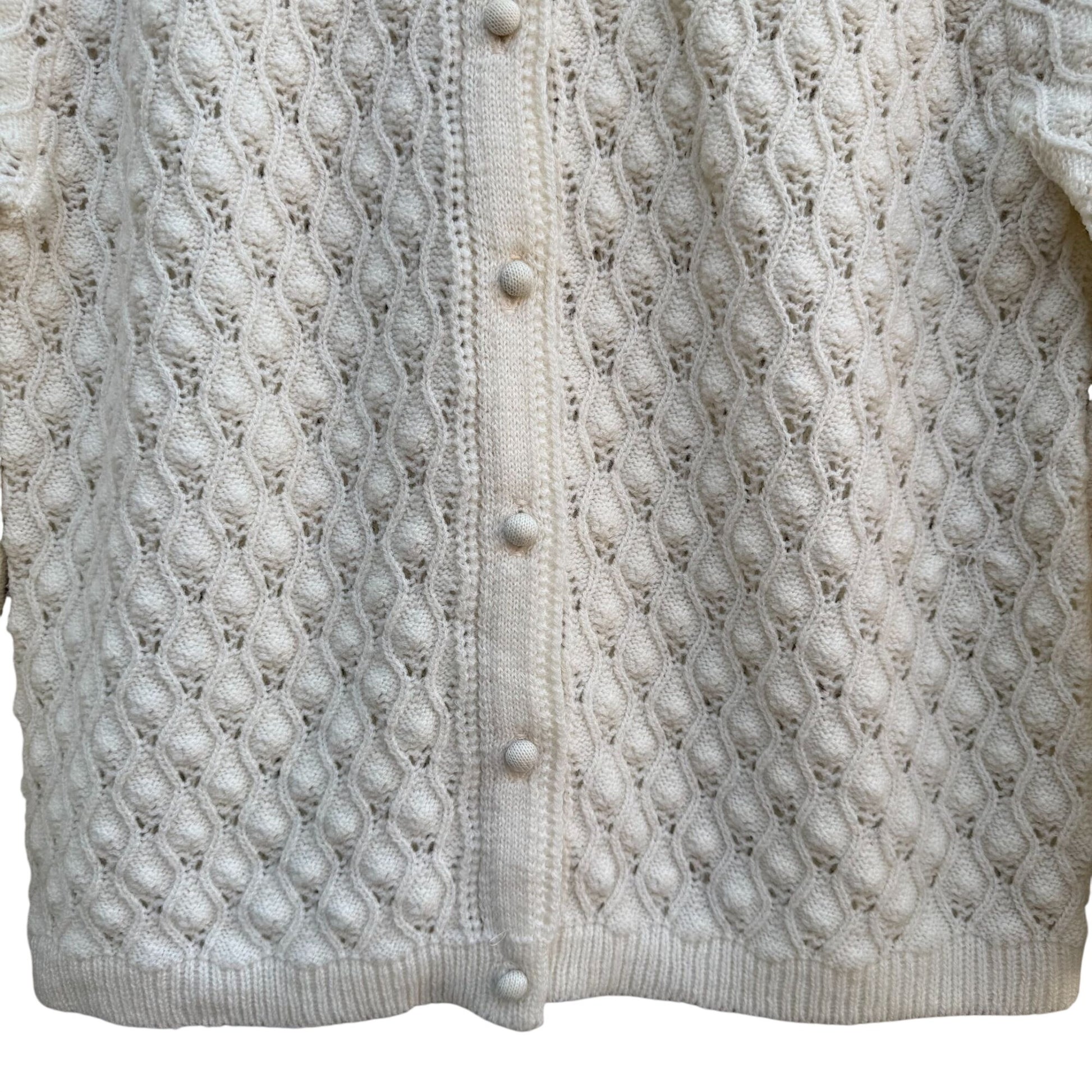 Boepple Sportswear NYC Vintage 60s 70s White Cable Knit Granny Cardigan Sweater