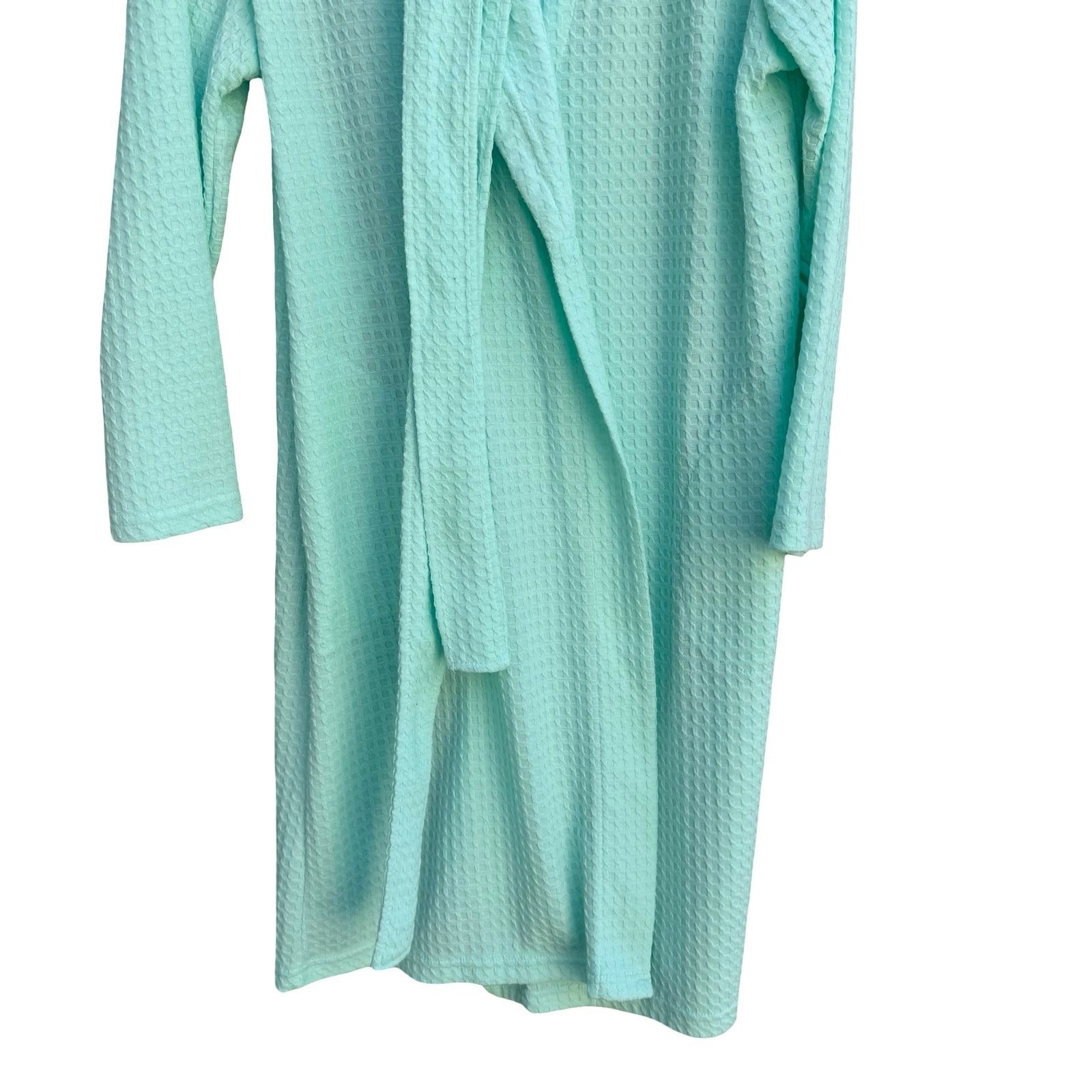 Noire Jasmine Rose Mint Green Waffle Knit Mid Length Robe Large Cozy Loungewear