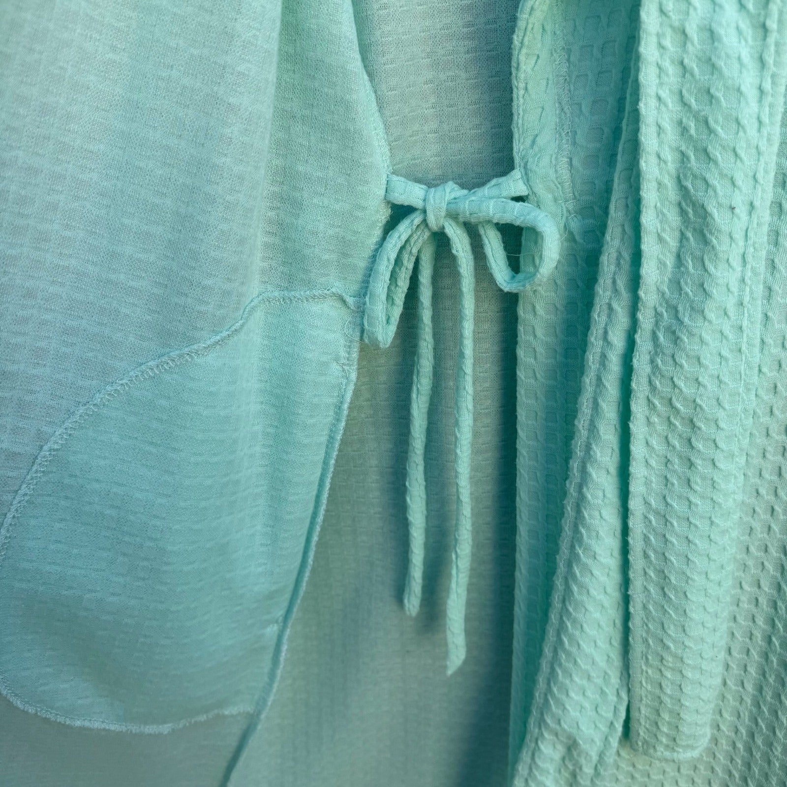 Noire Jasmine Rose Mint Green Waffle Knit Mid Length Robe Large Cozy Loungewear
