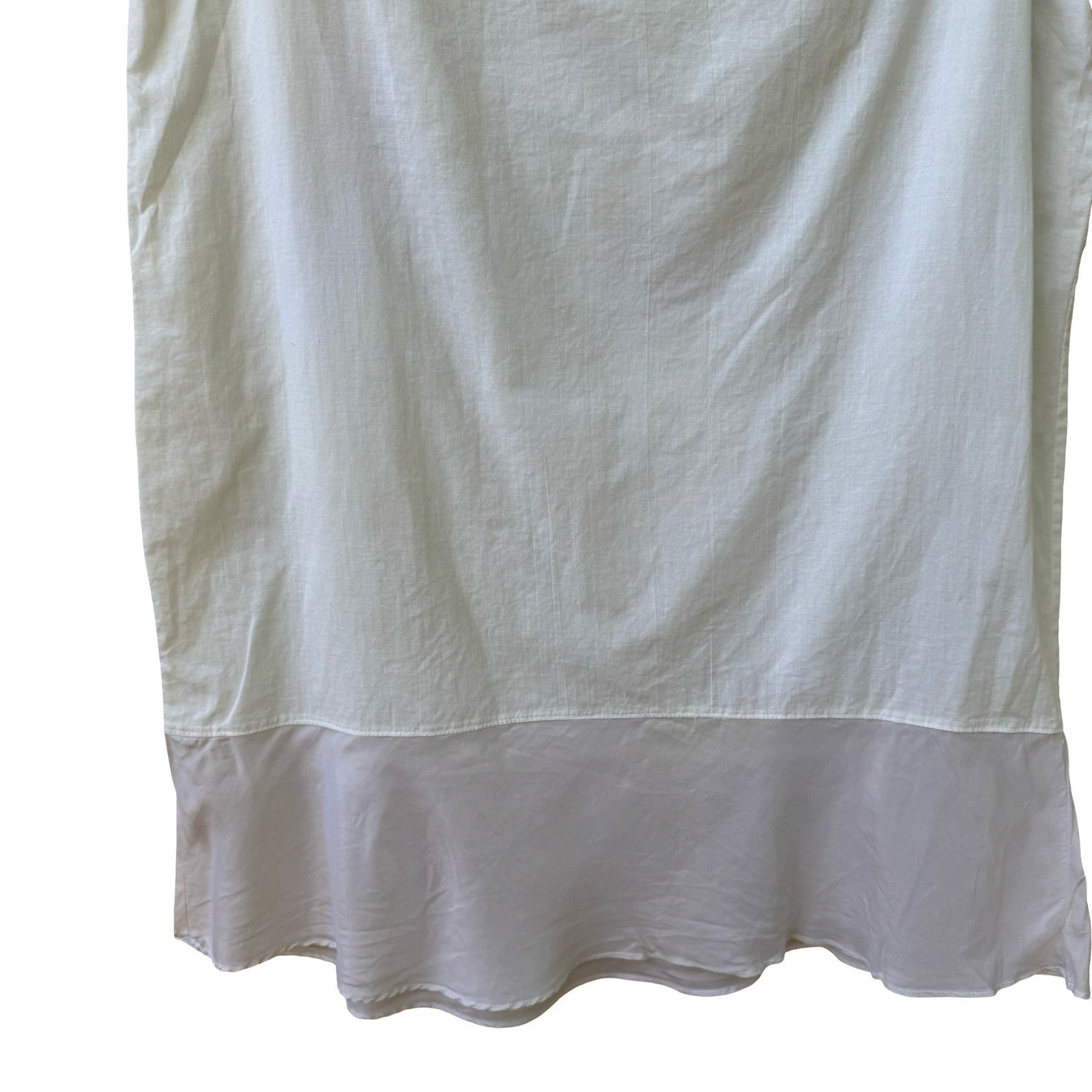 Minimalist Coastal White Cotton Midi Skirt Satin Contrast Hem Boho Clean Girl M