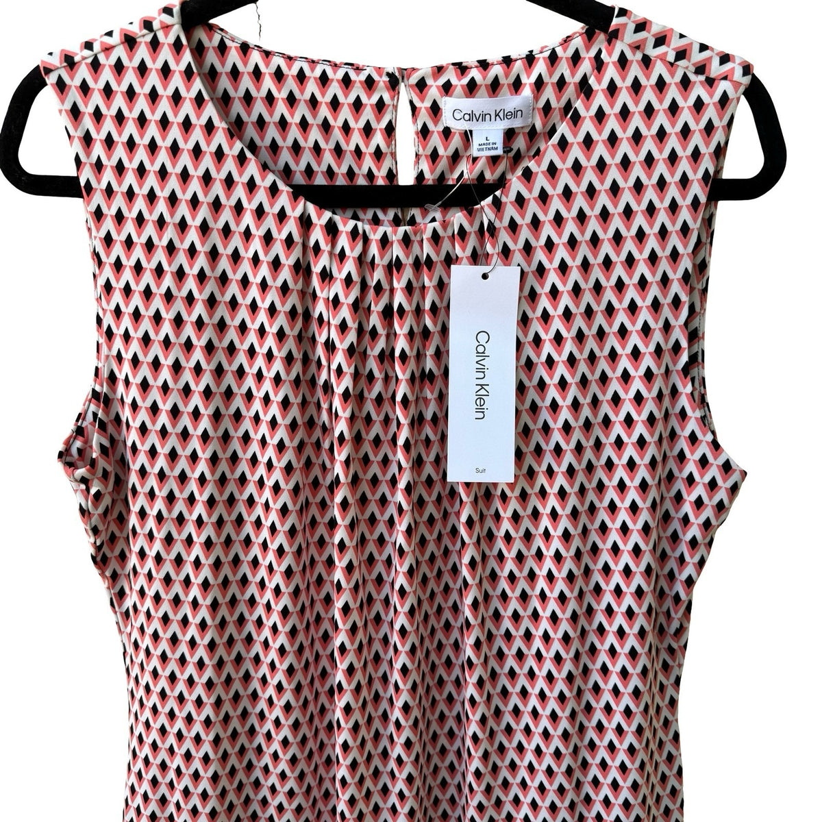 Calvin Klein Professional Mod Career Geometric Pleated Sleeveless Blouse L NEW